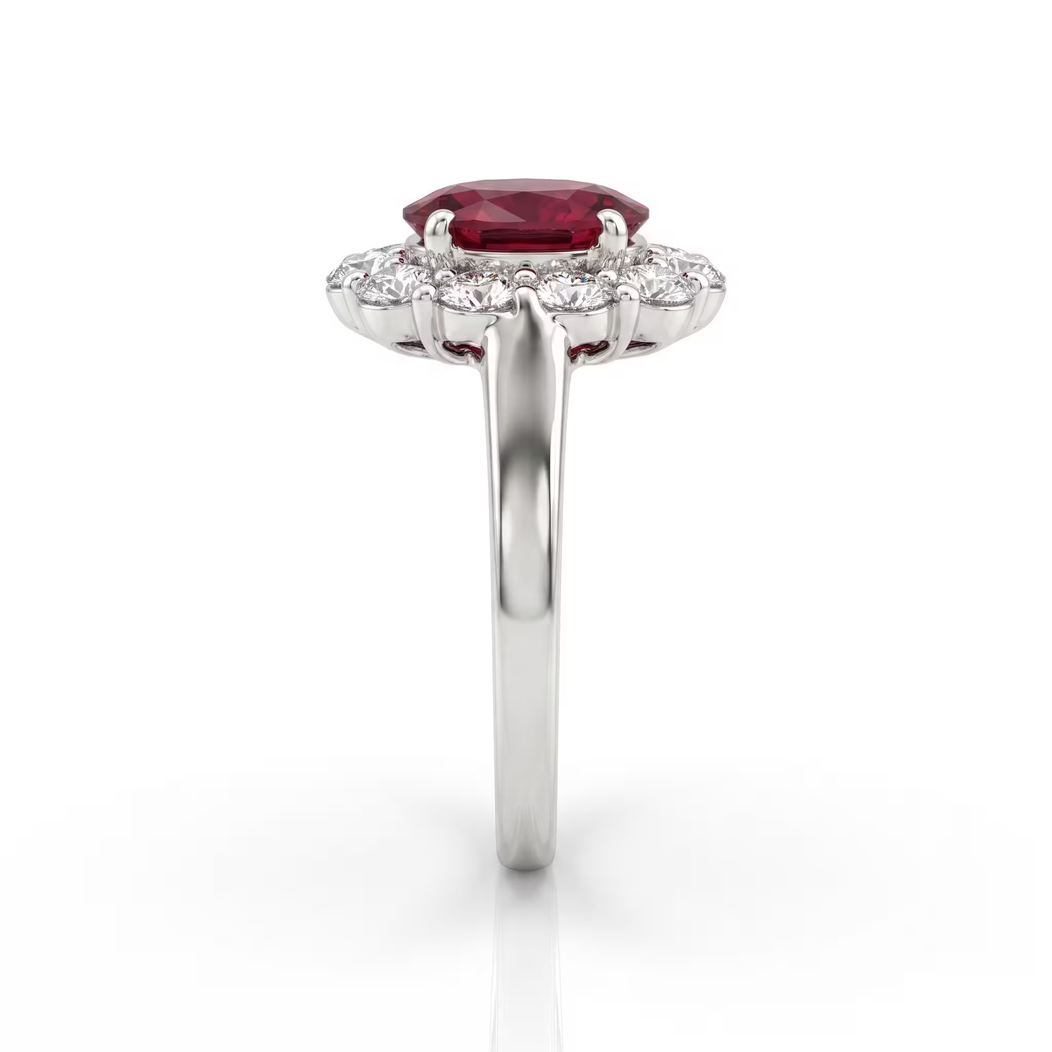 1.00ct Oval Shape African Ruby Halo Set Ring - 18K Gold Chloe's Jewellers