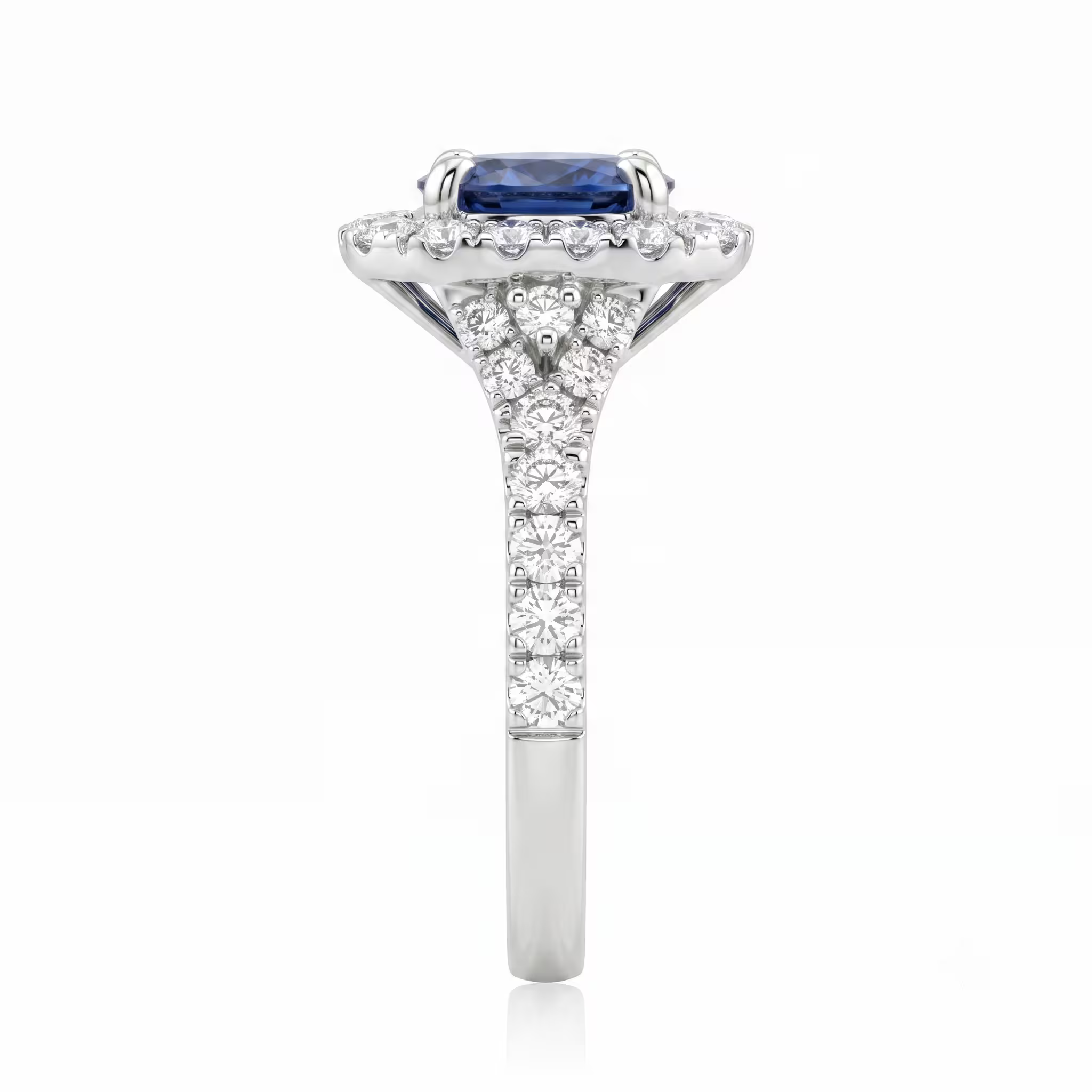 1.20ct Round Cut Blue Sapphire Halo Set Engagement Ring - 18K Gold Chloe's Jewellers