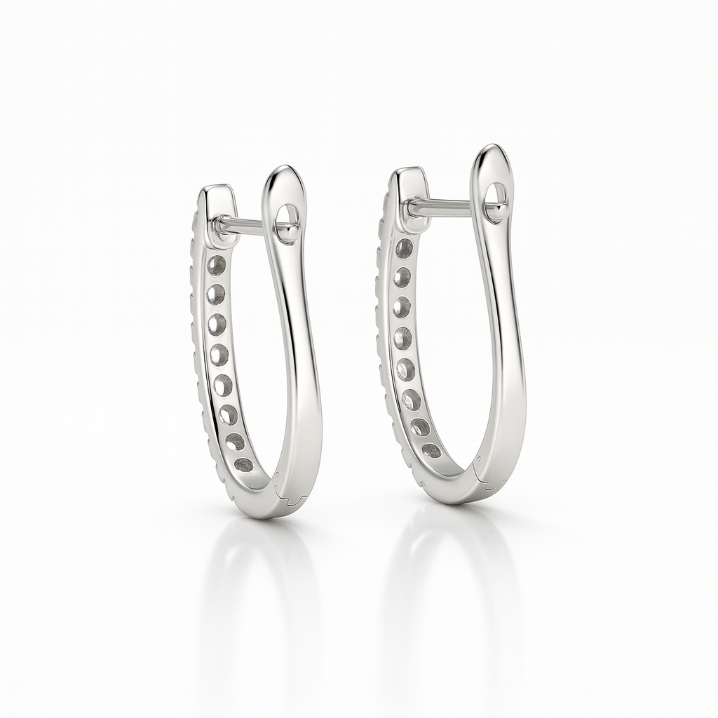 18K White Gold Grain Set Oval Hoop Diamond Earrings 0.20CT Chloe's Jewellers