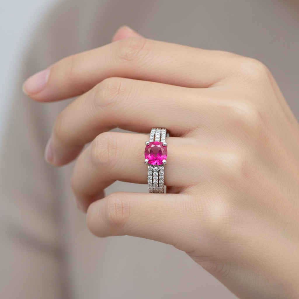 18k White Gold Ruby & Diamond Engagement Ring – 0.70ct Ruby, 0.50ct F/VS1 Diamonds