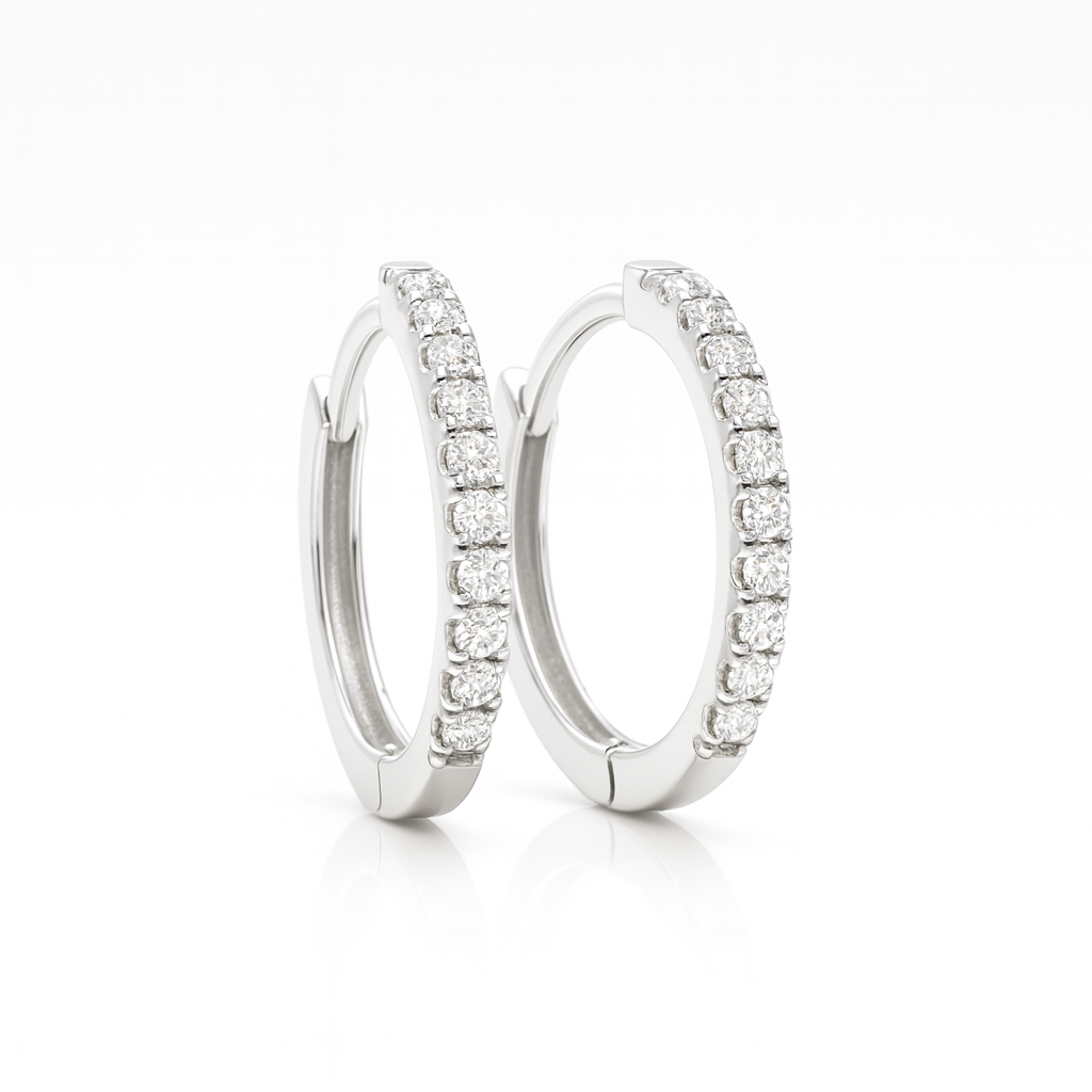 18K White Gold Grain Set Hoop Diamond Earrings 0.29CT Chloe's Jewellers
