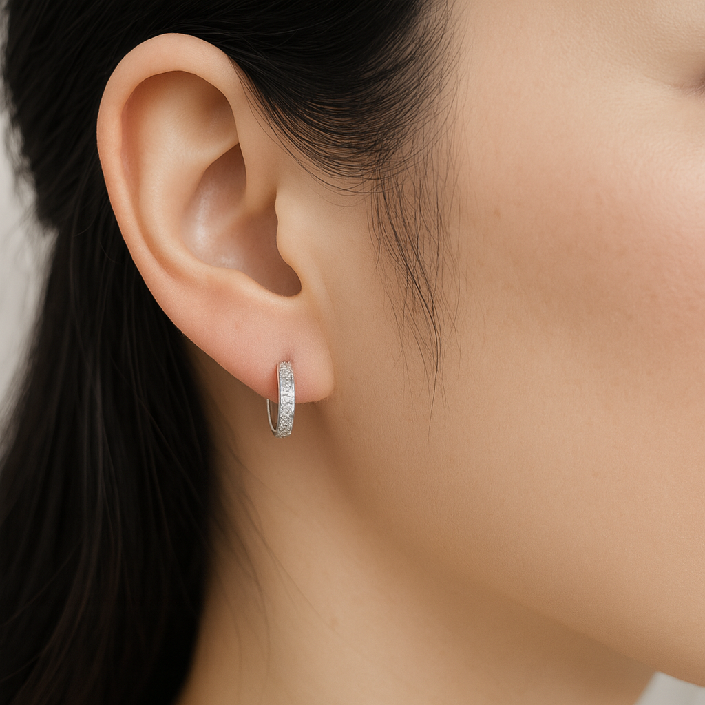 18K White Gold Channel Set Princess Diamond Hoop Earrings 0.23CT