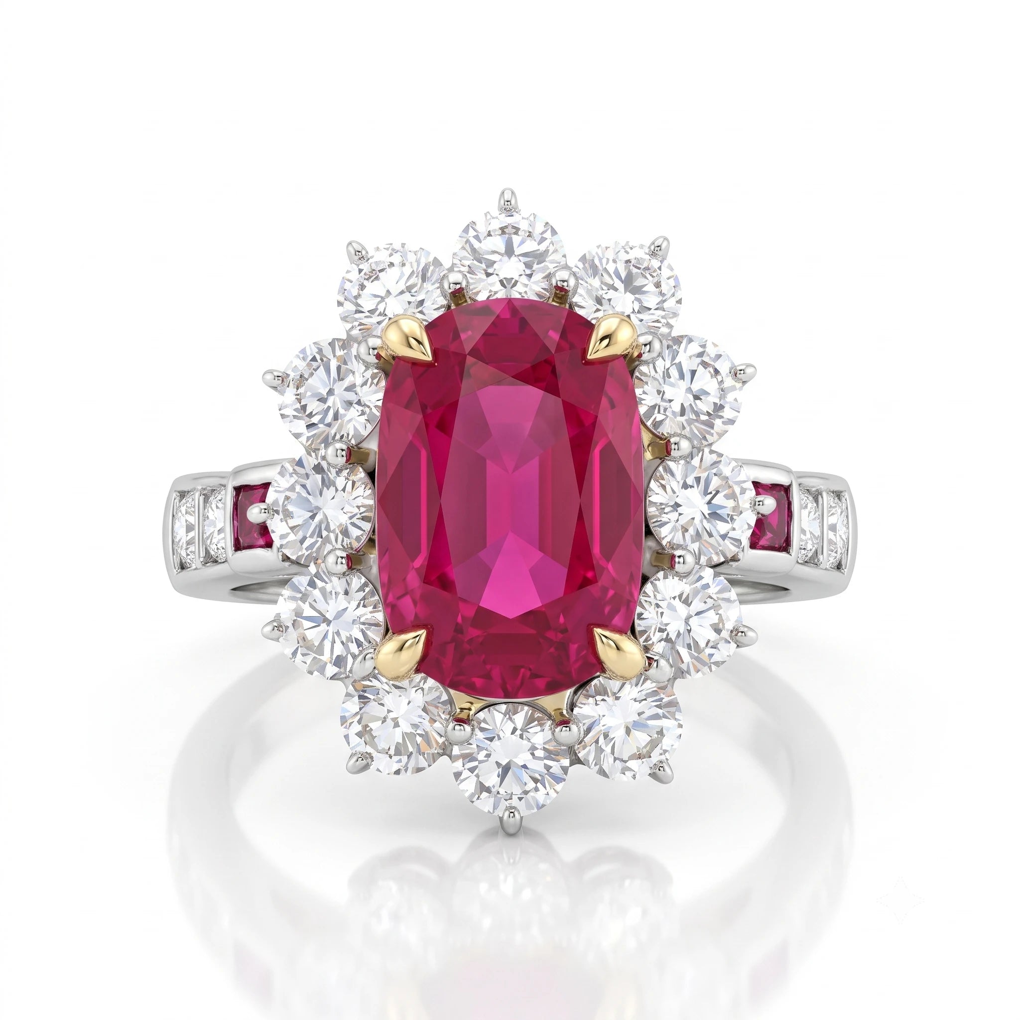 2.25ct Oval Shape Certified Burma Ruby Halo Set Engagement Ring - Mix Metal