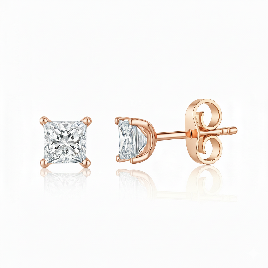 0.44ct Princess Cut Natural Diamond Stud Earrings, 18ct White Gold Chloe's Jewellers