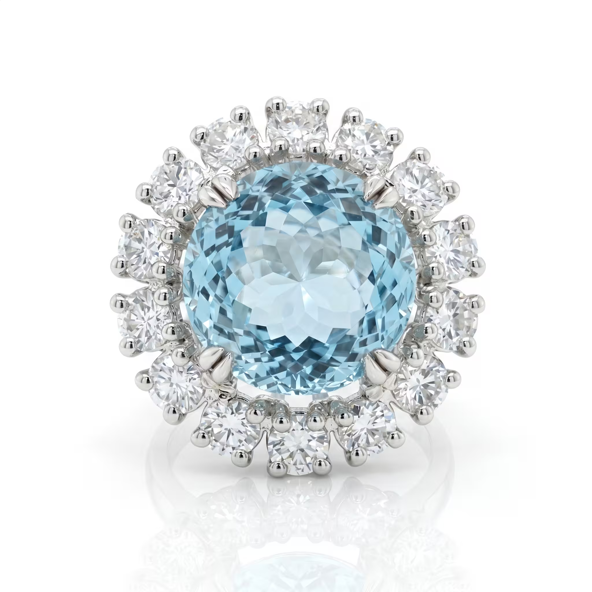 6.5ct Portuguese Round Cut Aquamarine Stone Engagement Ring - Platinum