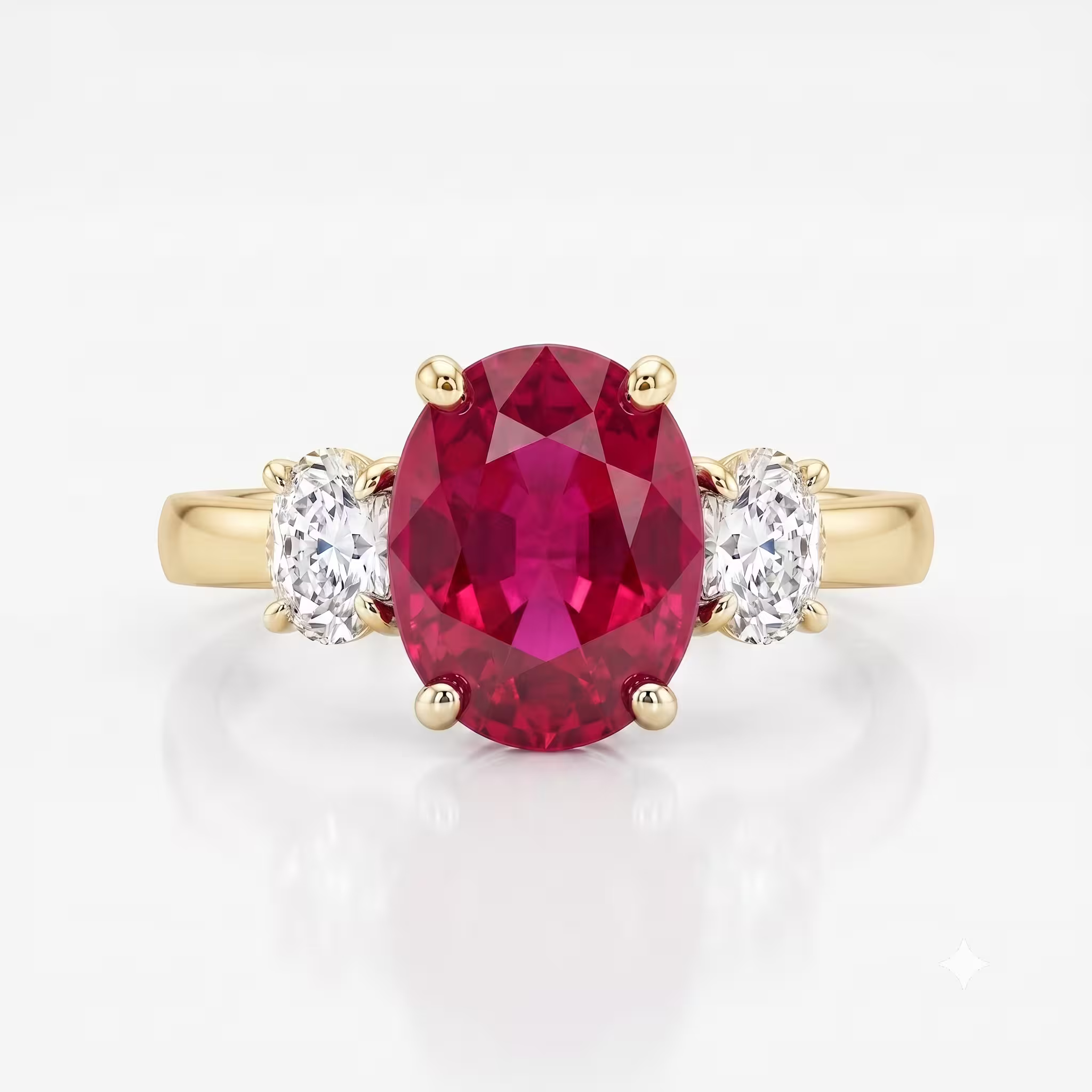 2.12ct Oval Cut Burma Heated Ruby Trilogy Engagement Ring - Platinum