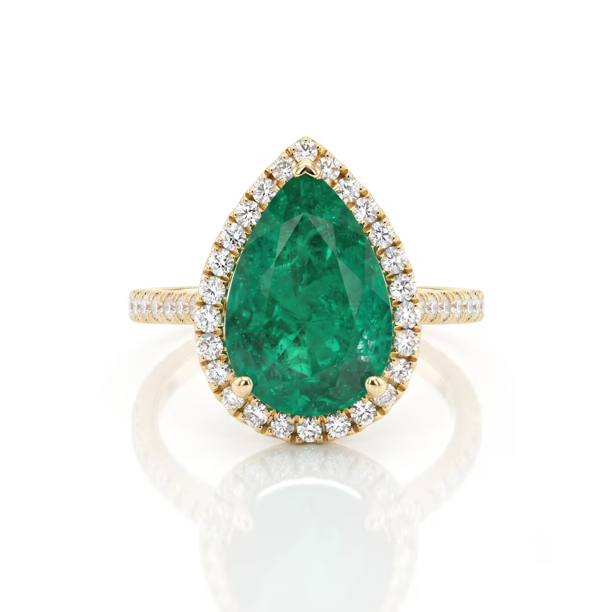 2.50ct Pear Cut Colombian Emerald Halo Setting Engagement Ring - 18K Gold