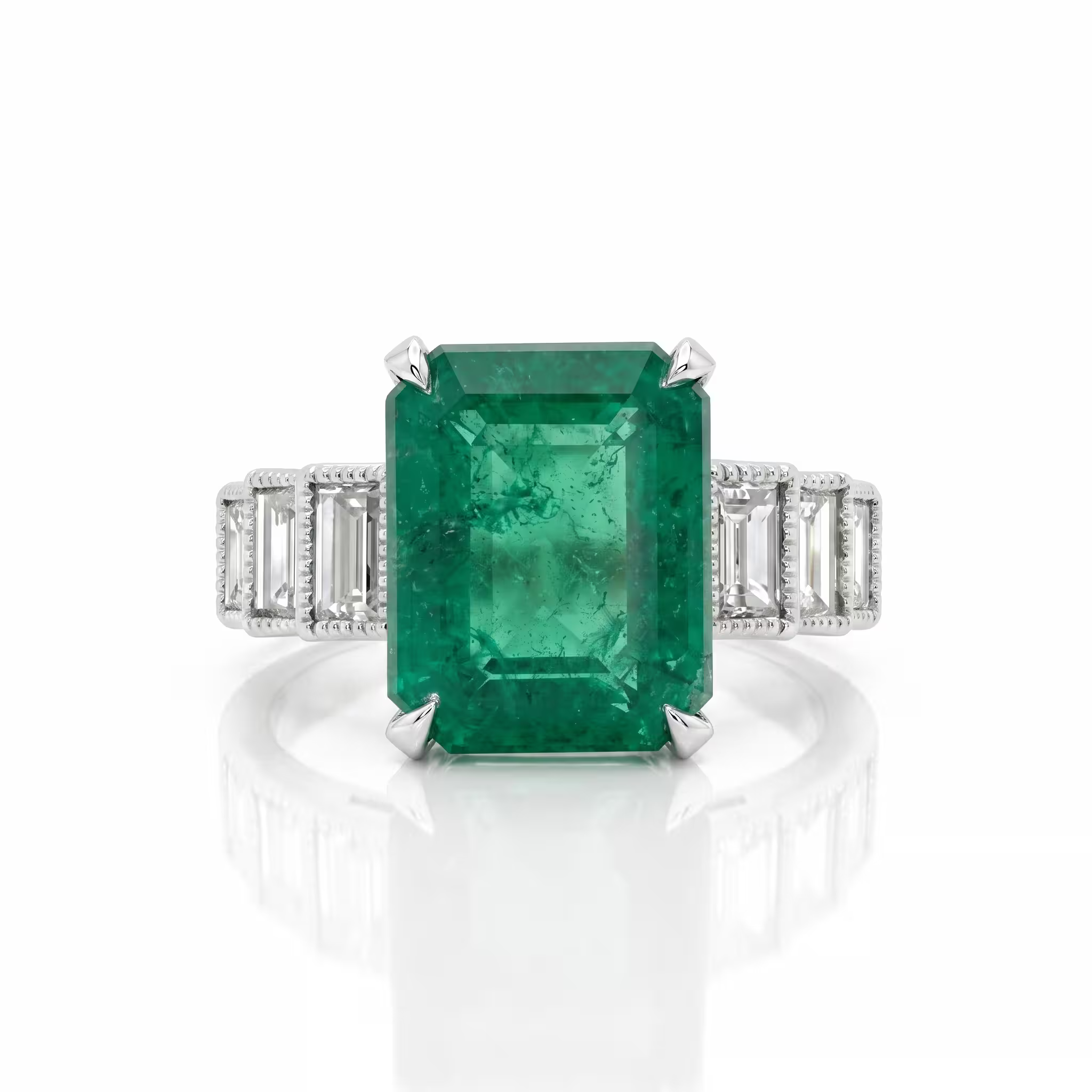 6.12ct Emerald Cut Zambian Emerald Engagement Ring - Platinum