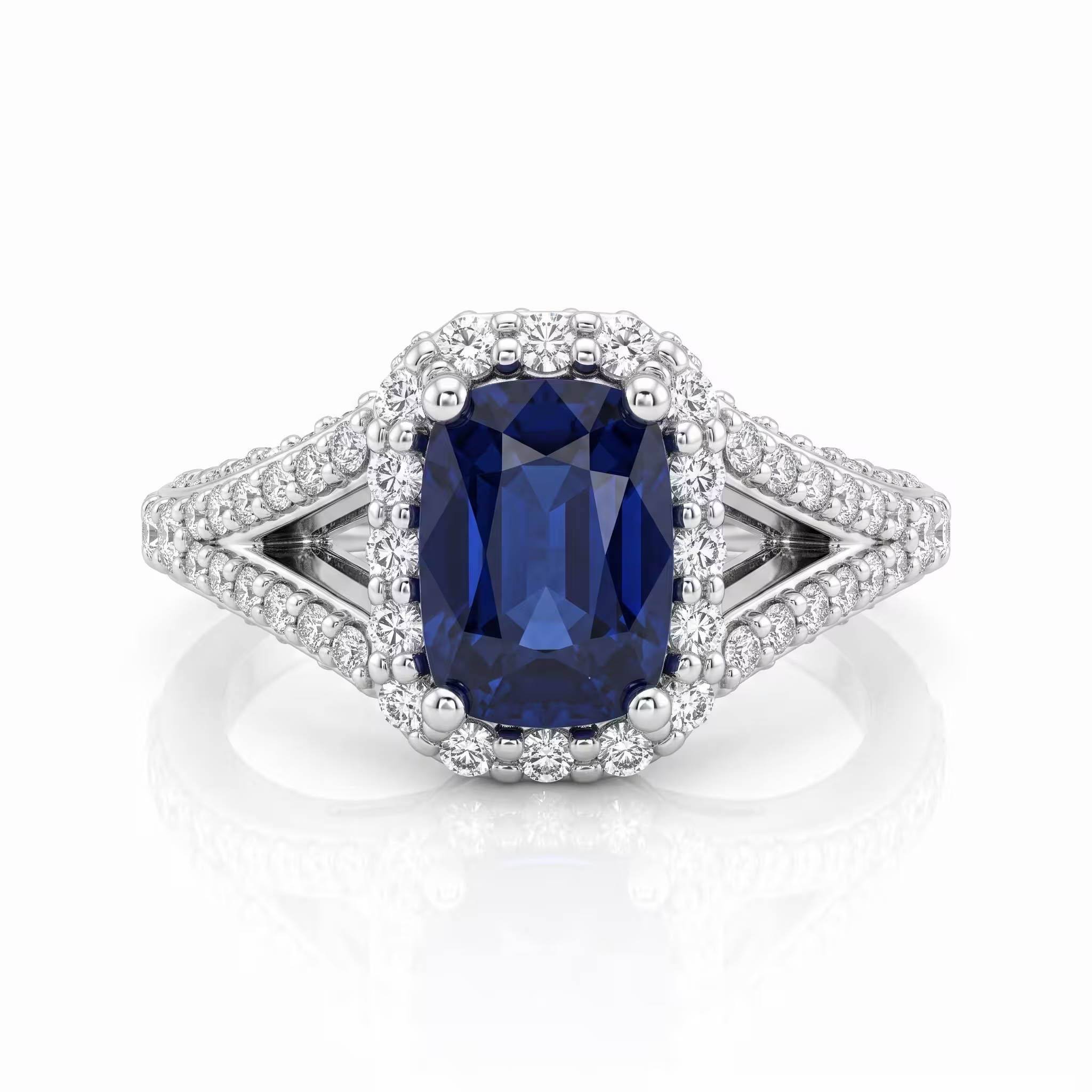 1.85ct Elongated Cushion Cut Blue Sapphire Engagement Ring - Platinum Chloe's Jewellers