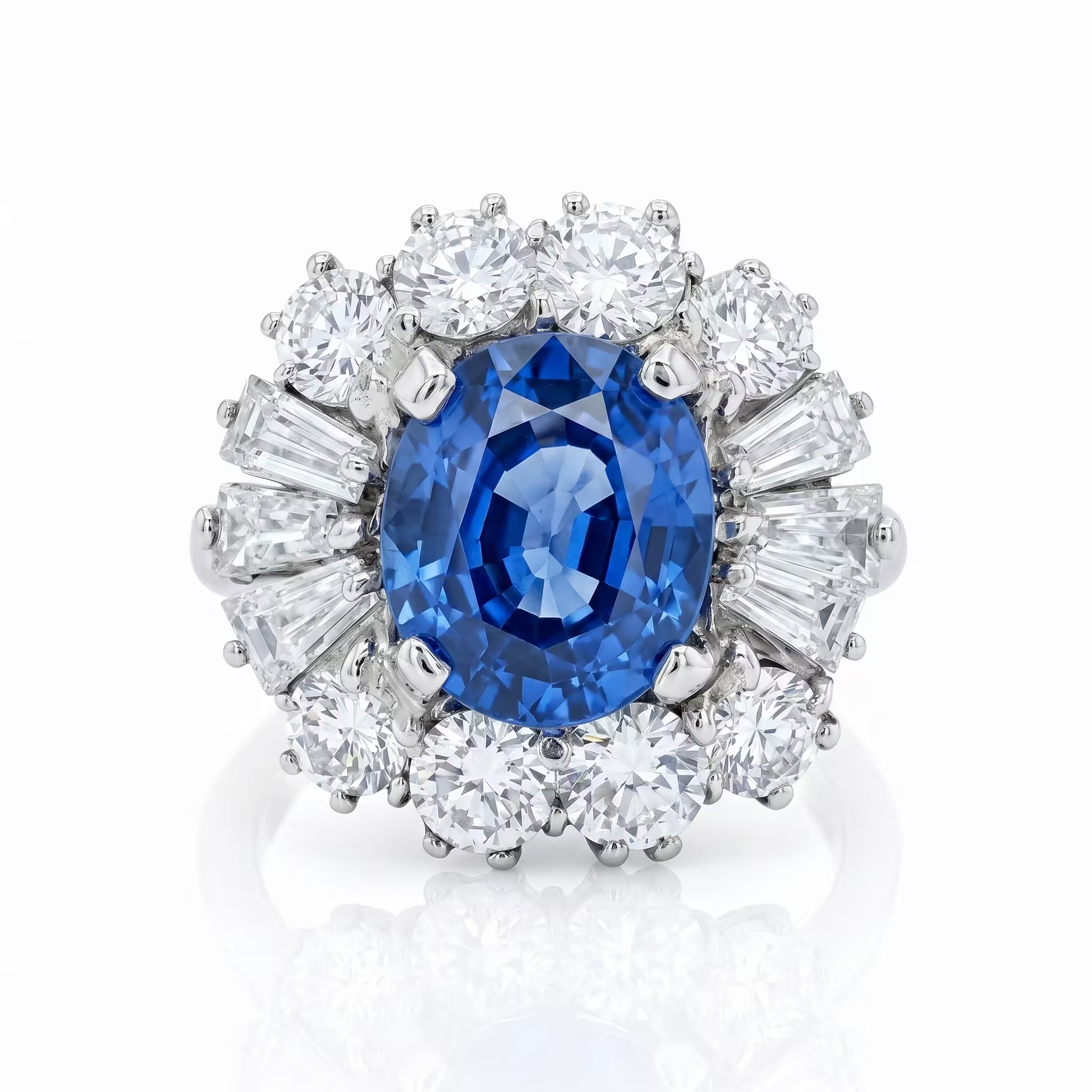 3.60ct Oval Cut Blue Sapphire Halo Set Engagement Ring - 18K Gold Chloe's Jewellers