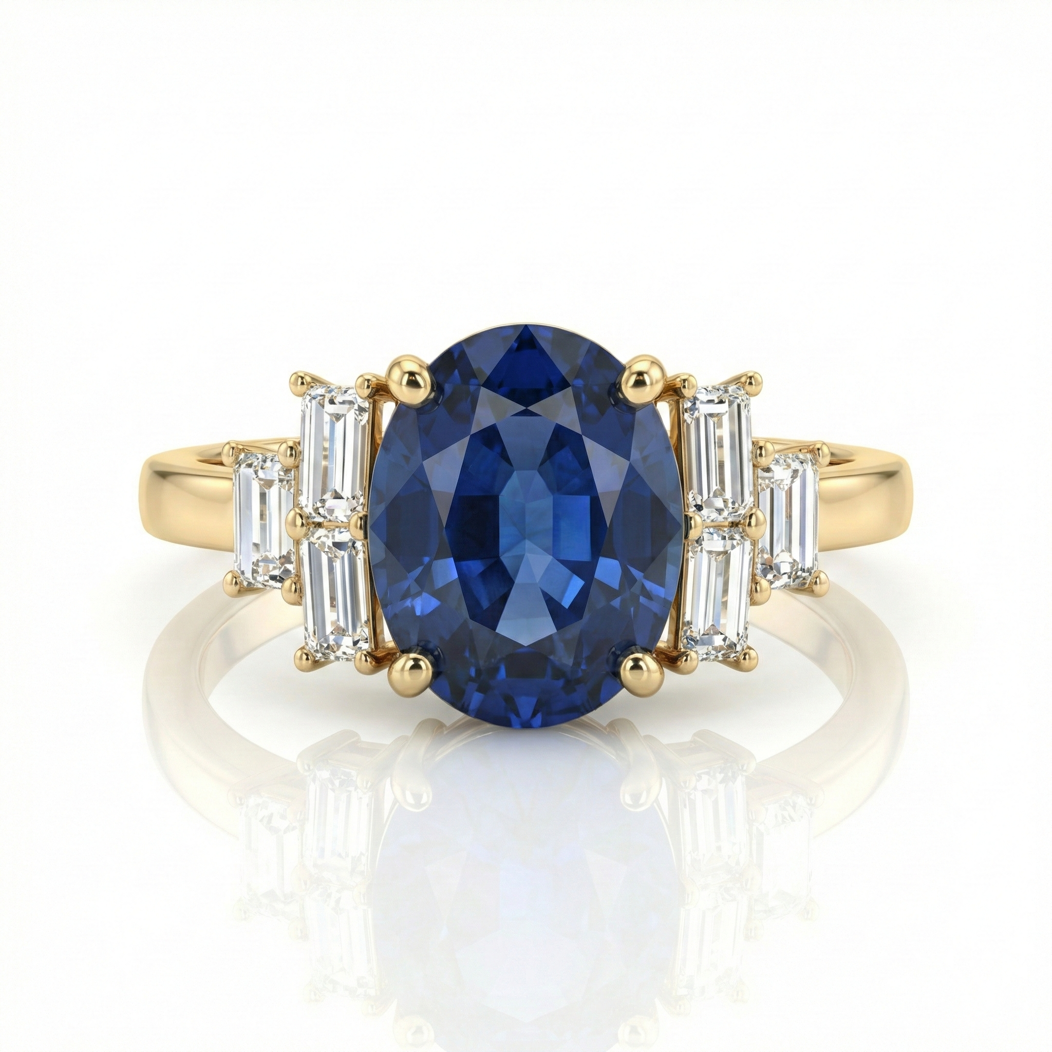 1.85ct Oval Cut Blue Sapphire Engagement Ring with Side Stones