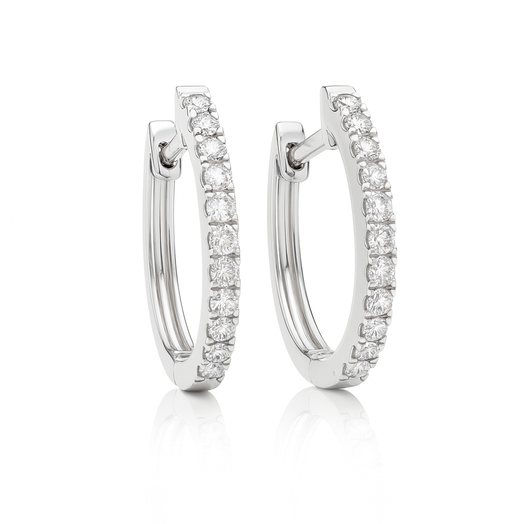 18K White Gold Grain Set Oval Hoop Diamond Earrings 0.30CT