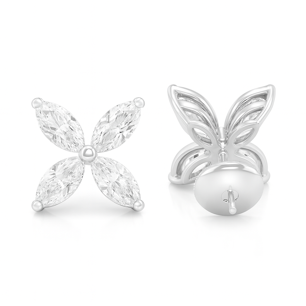 Marquise Diamond Claw Set Stud Earring