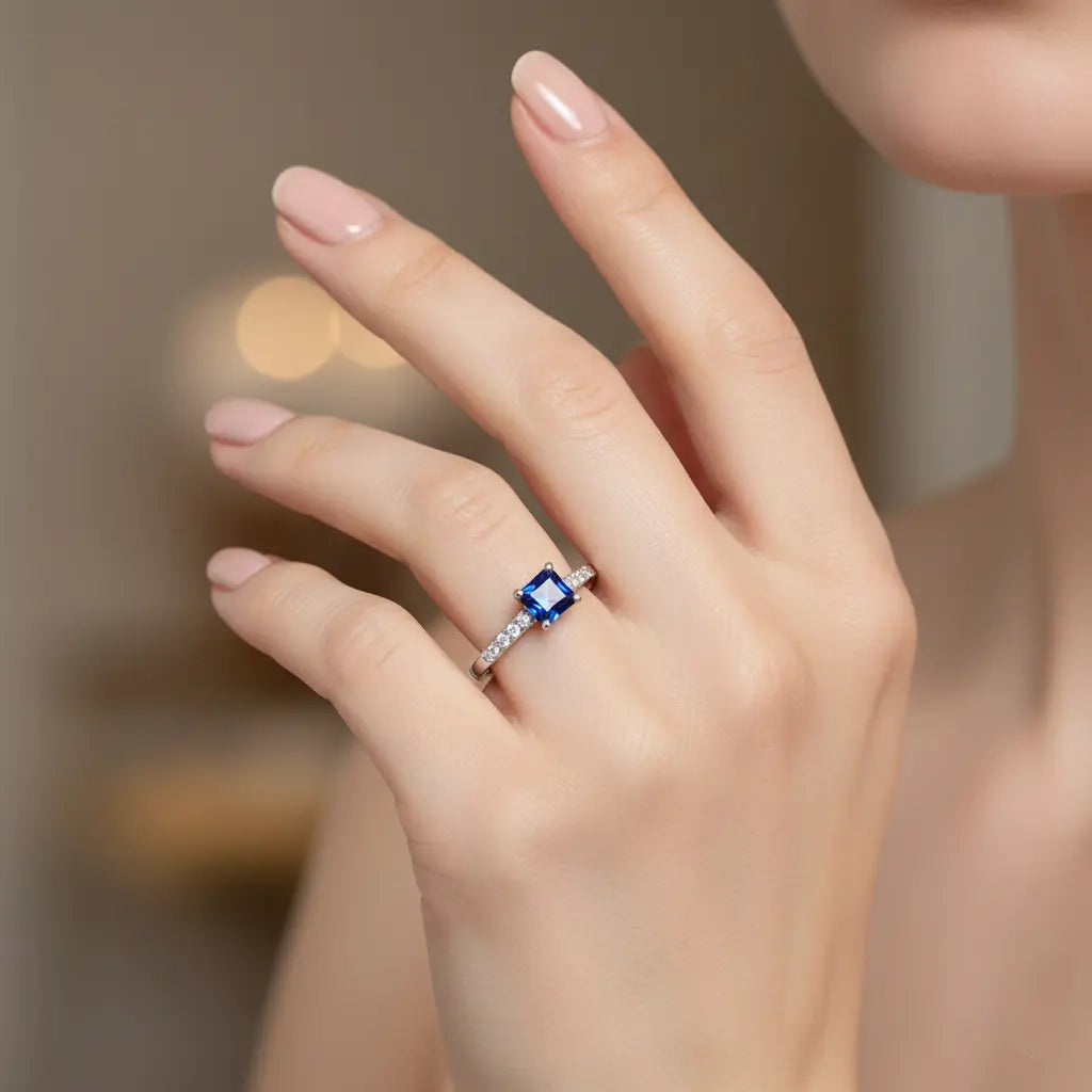 18k White Gold Blue Sapphire & Diamond Cathedral Engagement Ring – 0.83ct Sapphire, 0.20ct Chloe's Jewellers