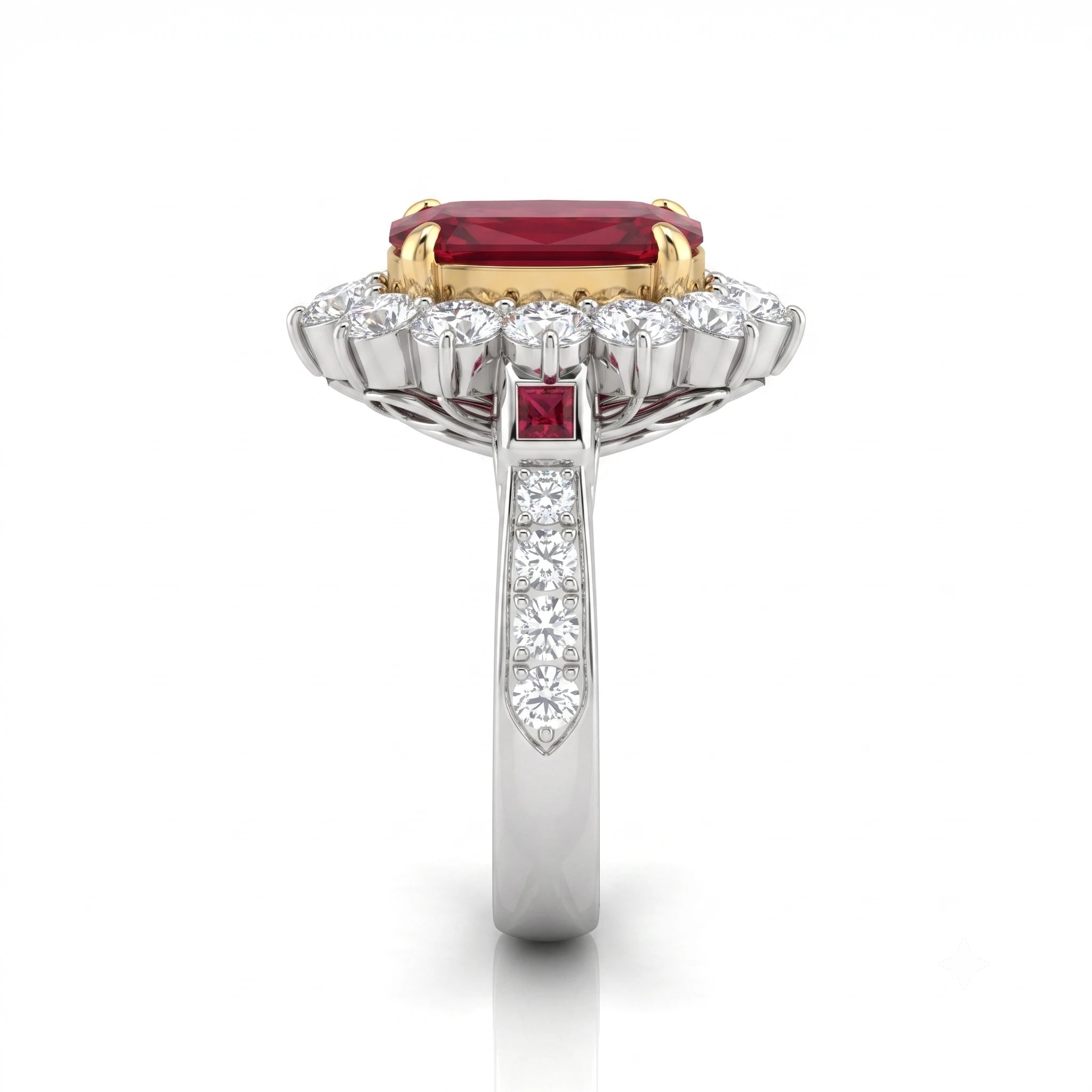 2.25ct Oval Shape Certified Burma Ruby Halo Set Engagement Ring - Mix Metal