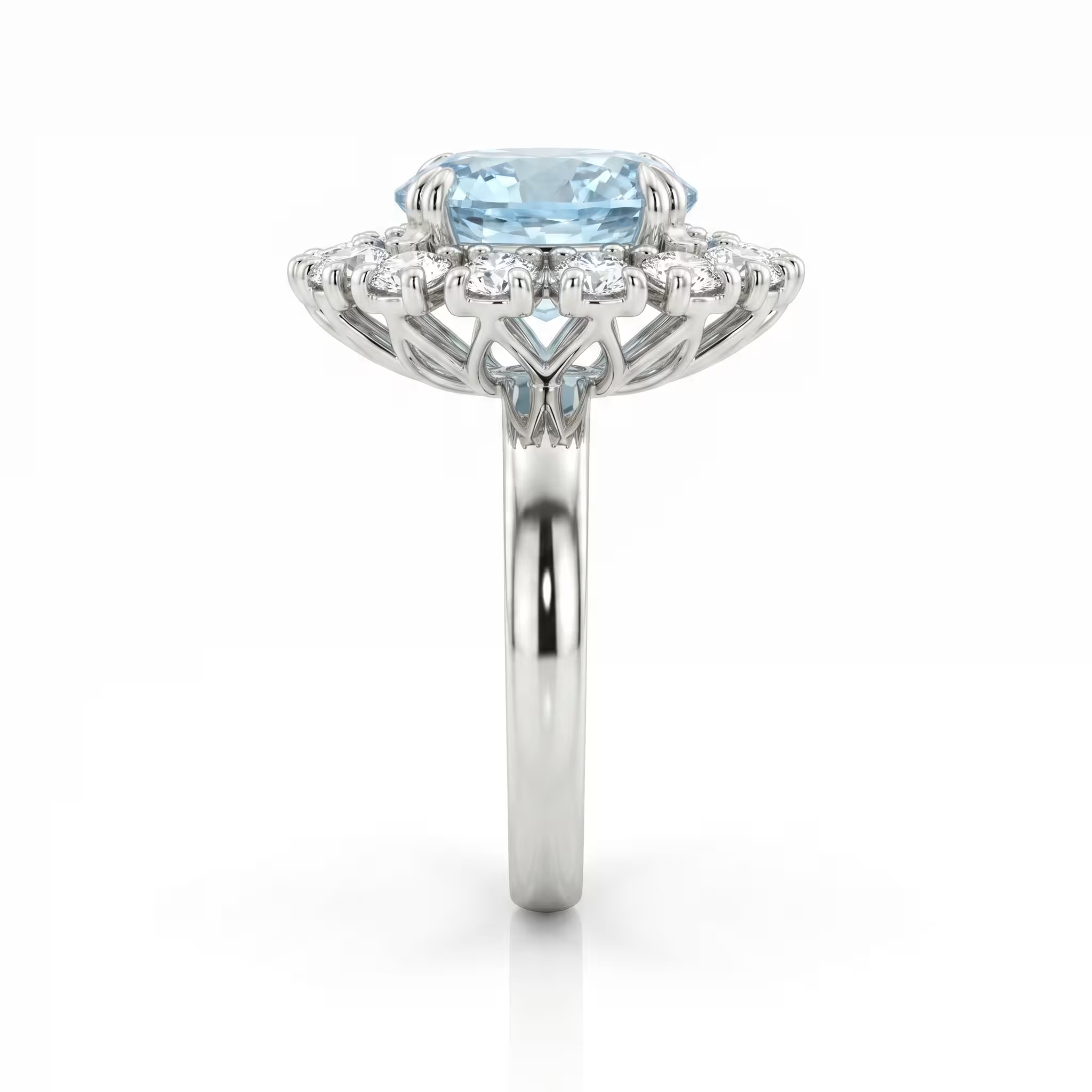 6.5ct Portuguese Round Cut Aquamarine Stone Engagement Ring - Platinum