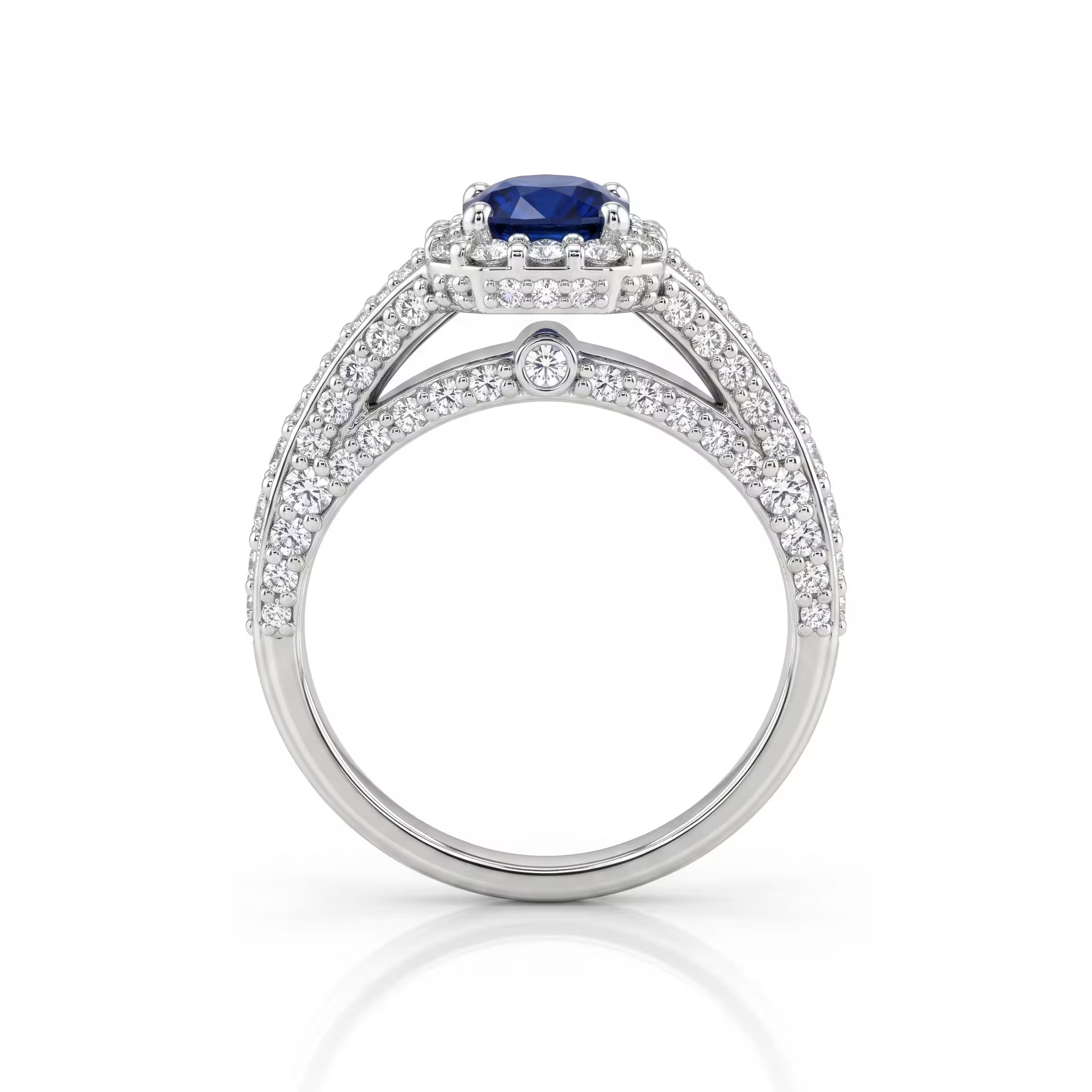 1.85ct Elongated Cushion Cut Blue Sapphire Engagement Ring - Platinum Chloe's Jewellers