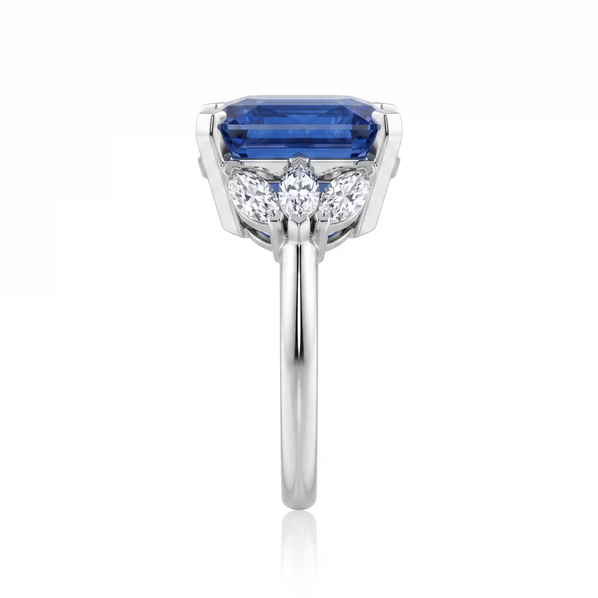 10.02ct Cushion Cut Sapphire Side Marquise Stone Engagement Ring - Platinum Chloe's Jewellers