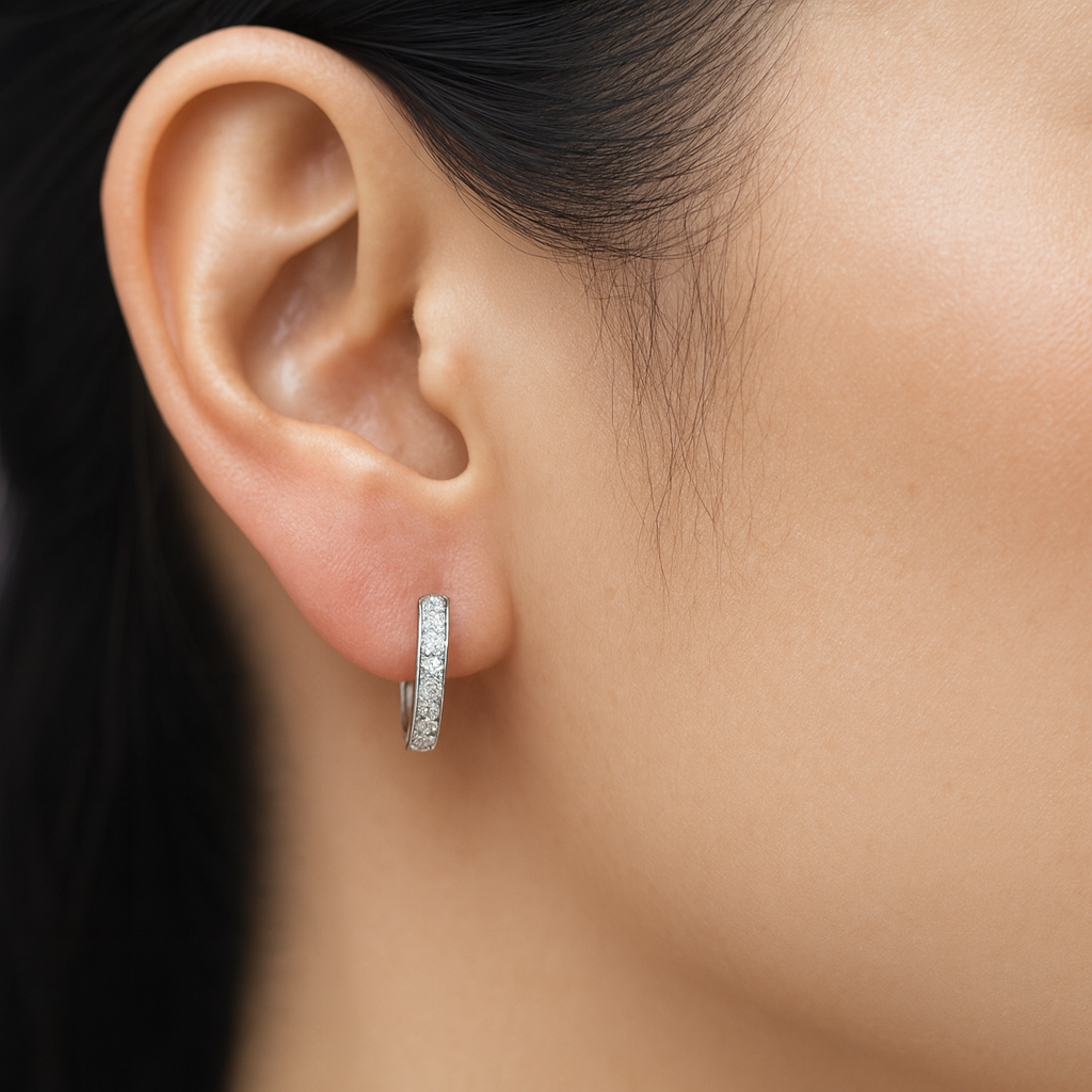 18K White Gold Channel Set Hoop Diamond Earrings 0.42CT