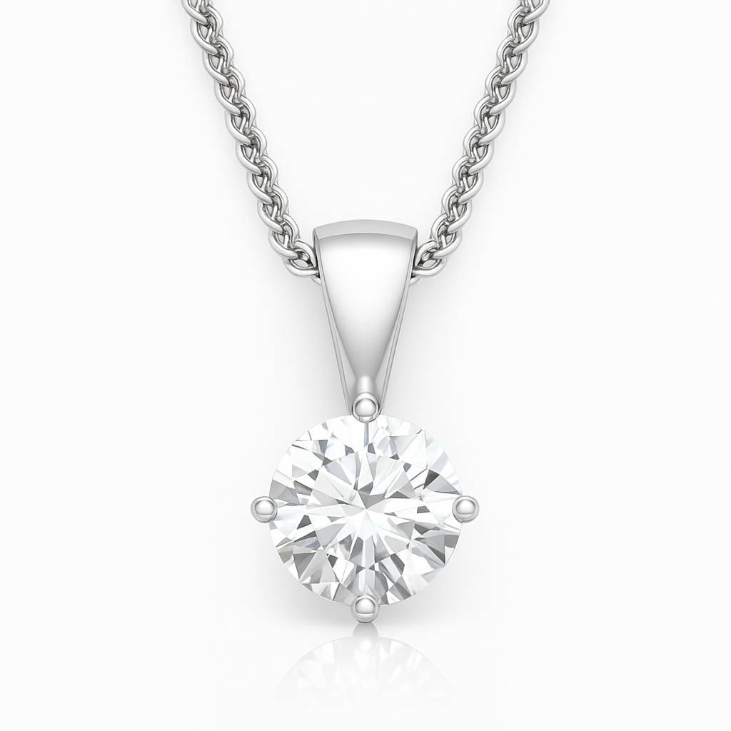 18K White Gold Round Brilliant Cut Natural Diamond Solitaire Pendant Necklace 1.00CT Chloe's Jewellers