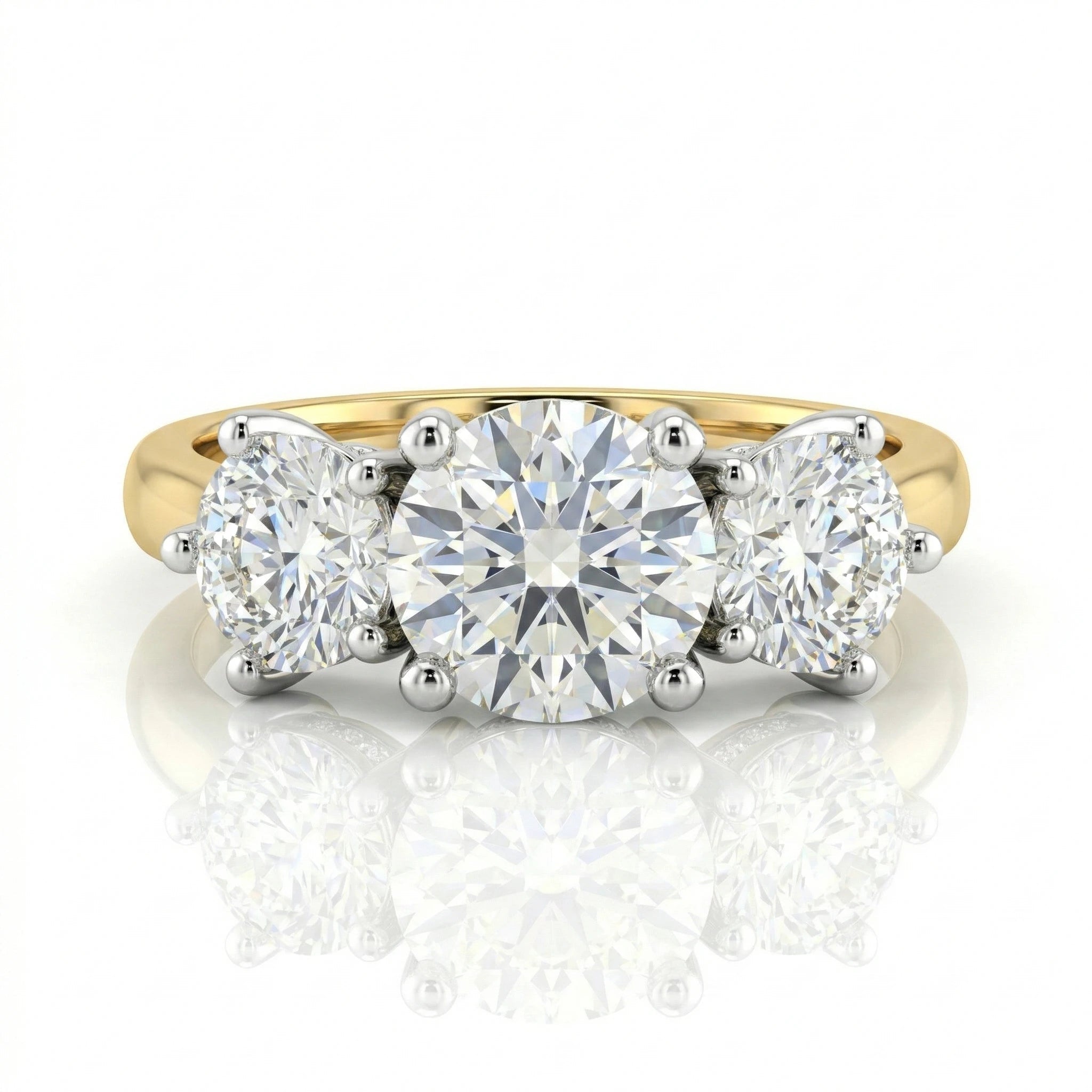 3 Stone Round Natural Diamonds Engagement Ring, GIA 2.04ct Centre Diamond Chloe's Jewellers