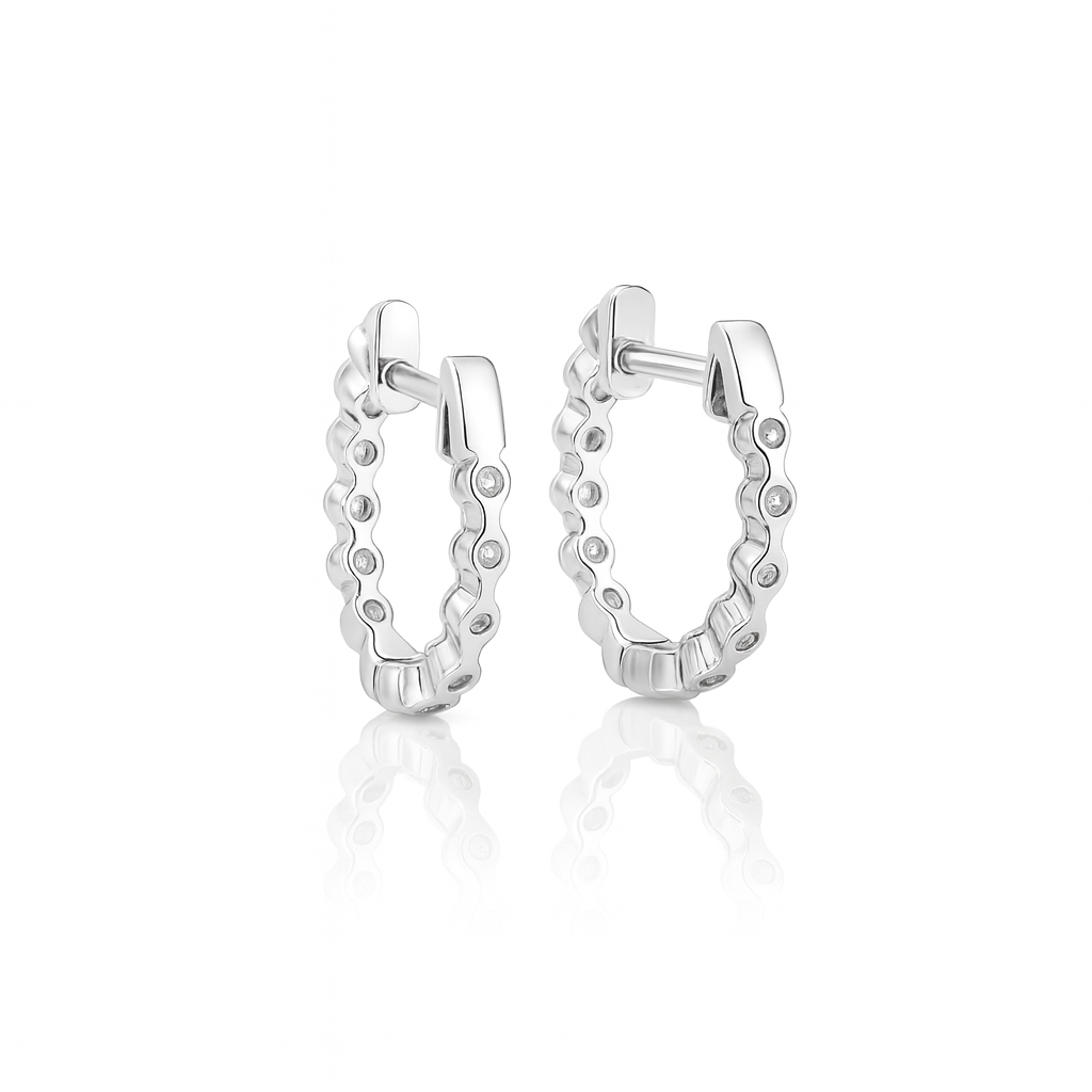 18K White Gold Claw Set In & Out Brilliant Cut Diamond Round Hoop Earrings 0.33CT