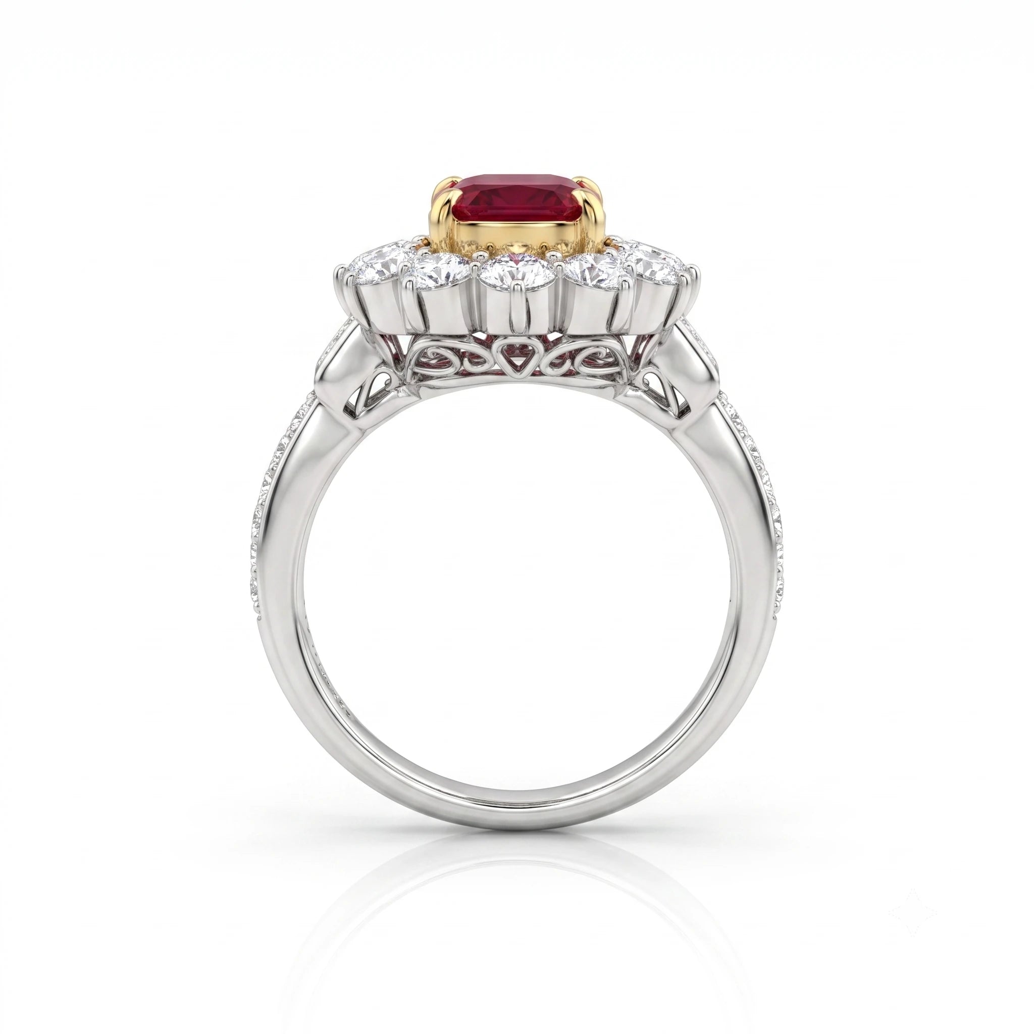 2.25ct Oval Shape Certified Burma Ruby Halo Set Engagement Ring - Mix Metal