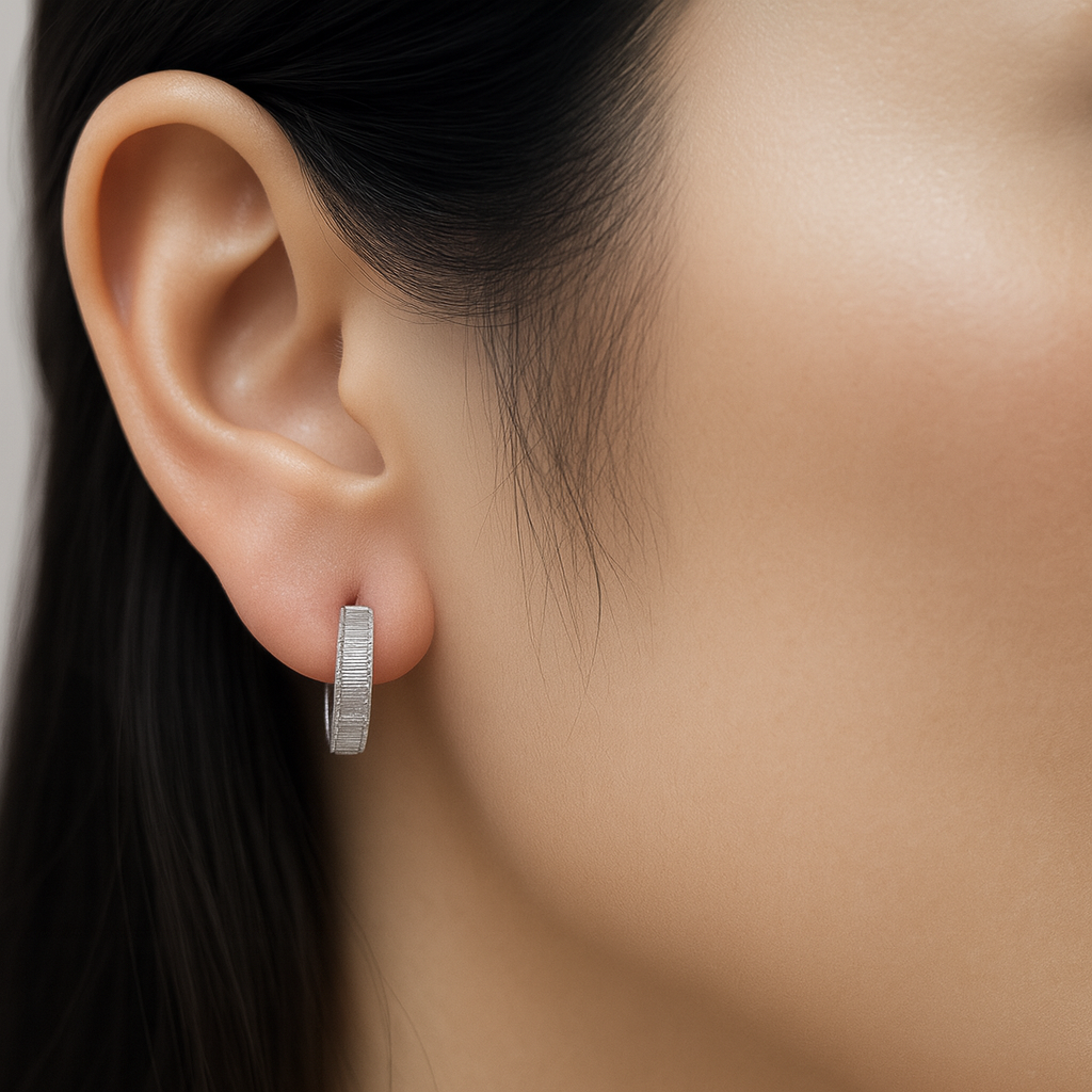 18K White Gold Channel Set Baguette Cut Diamond Hoop Earrings 0.43CT