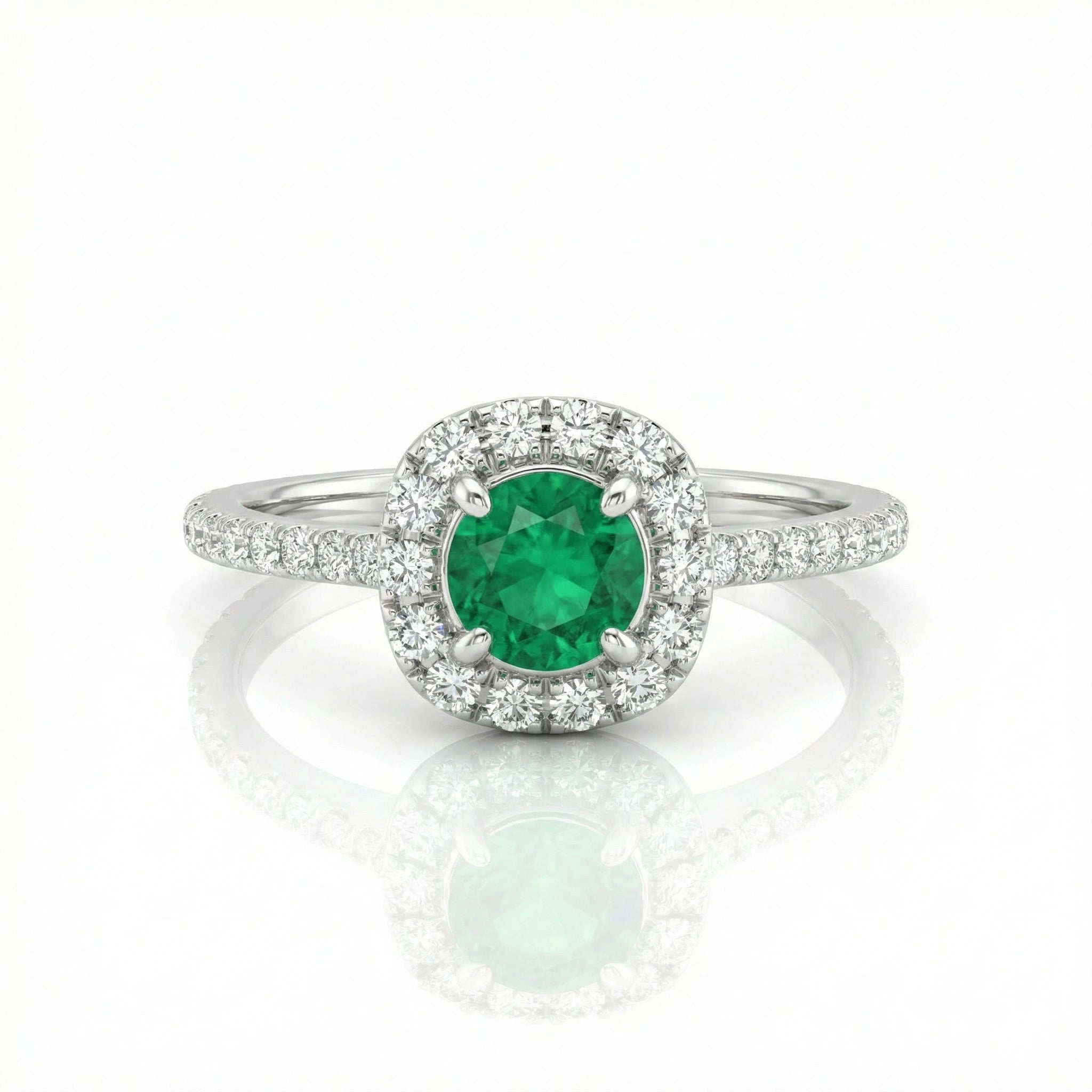 0.38ct Round Cut Emerald Halo Setting Engagement Ring 18K Gold Chloe's Jewellers