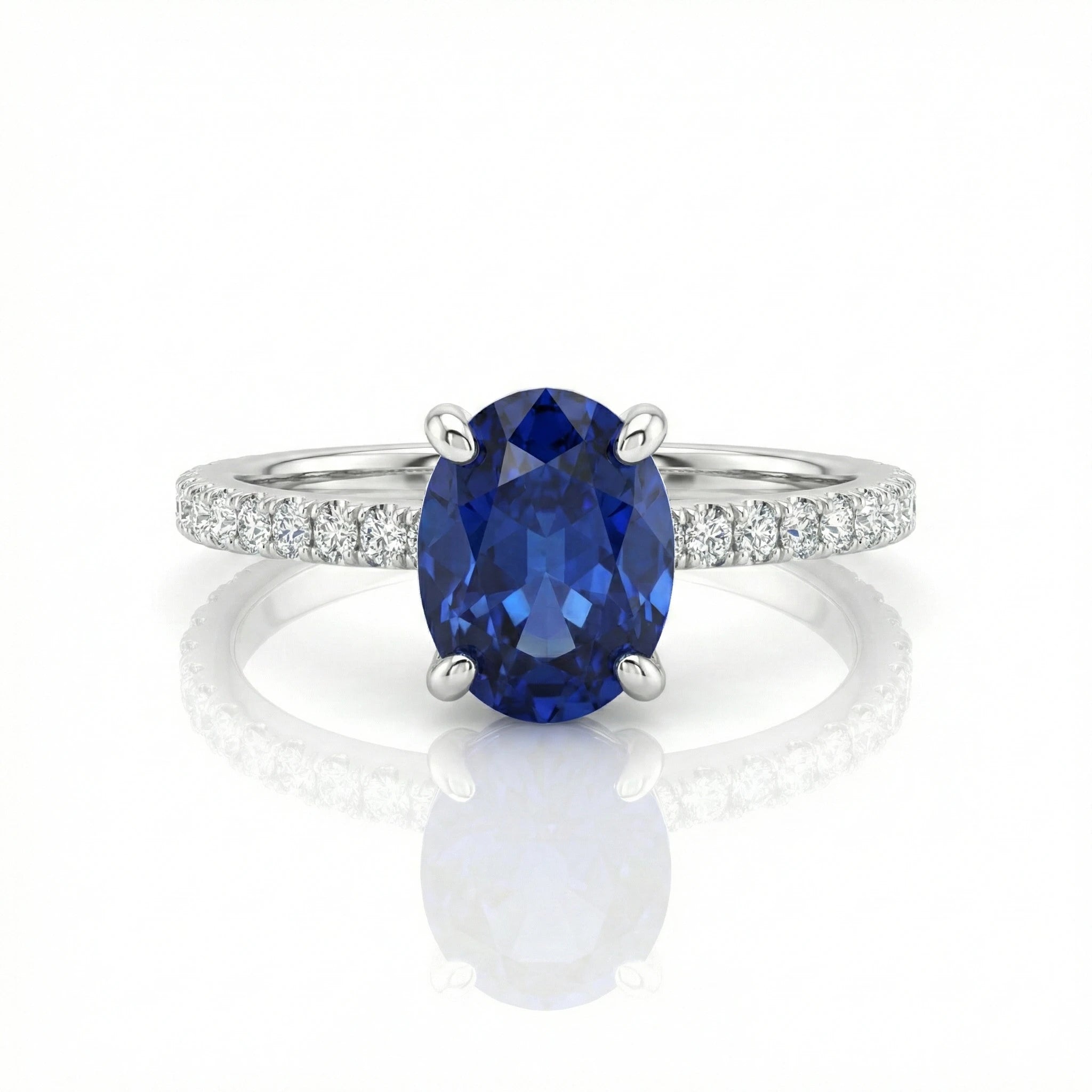 2.00ct Oval Cut Blue Sapphire Engagement Ring with Side Stones
