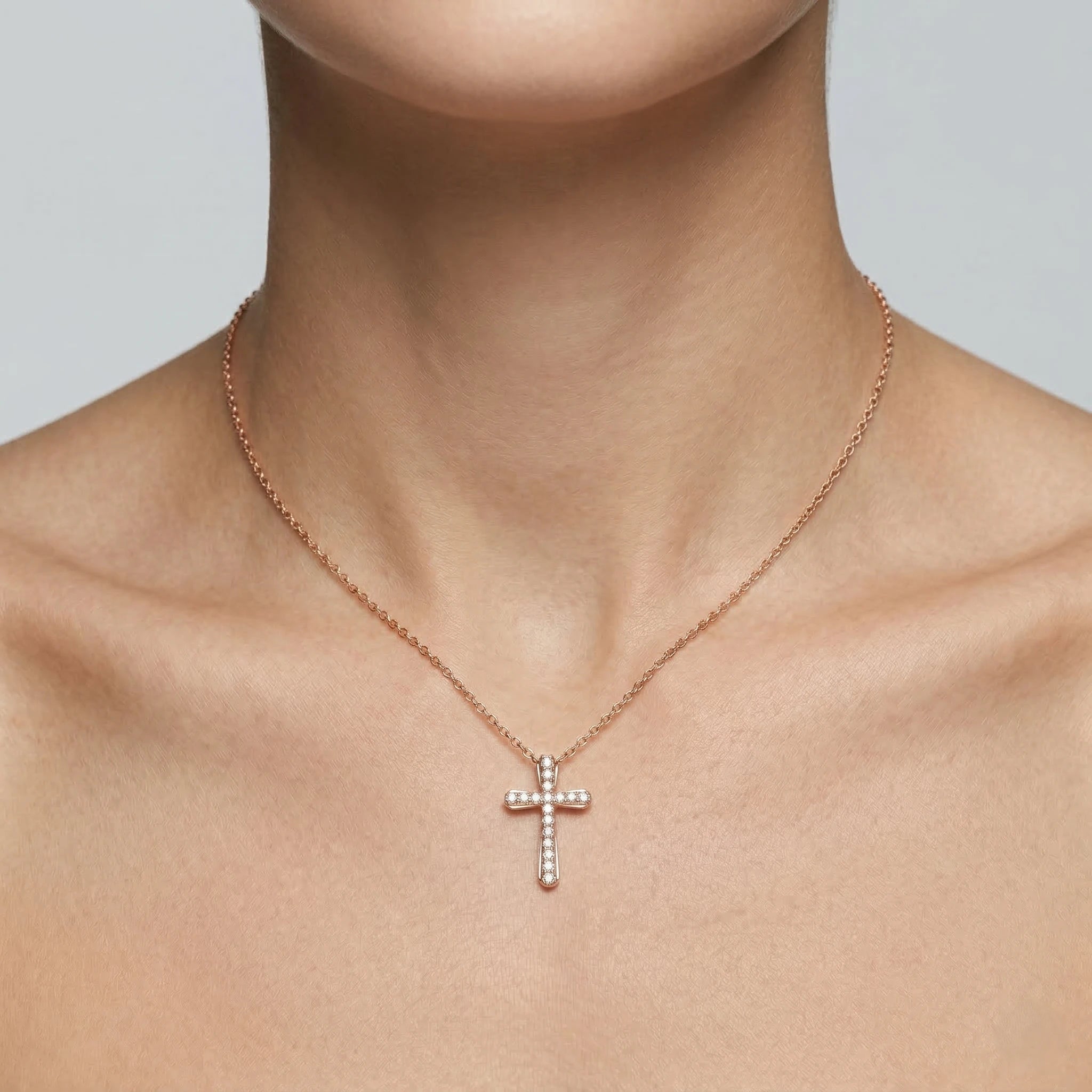 0.25ct Natural Diamond Cross Pendant Necklace in 18K Rose Gold Chloe's Jewellers