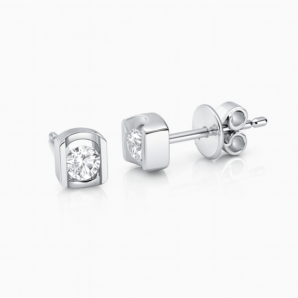 0.20ct Round Cut Natural Diamond Stud Earrings, 18ct White Gold