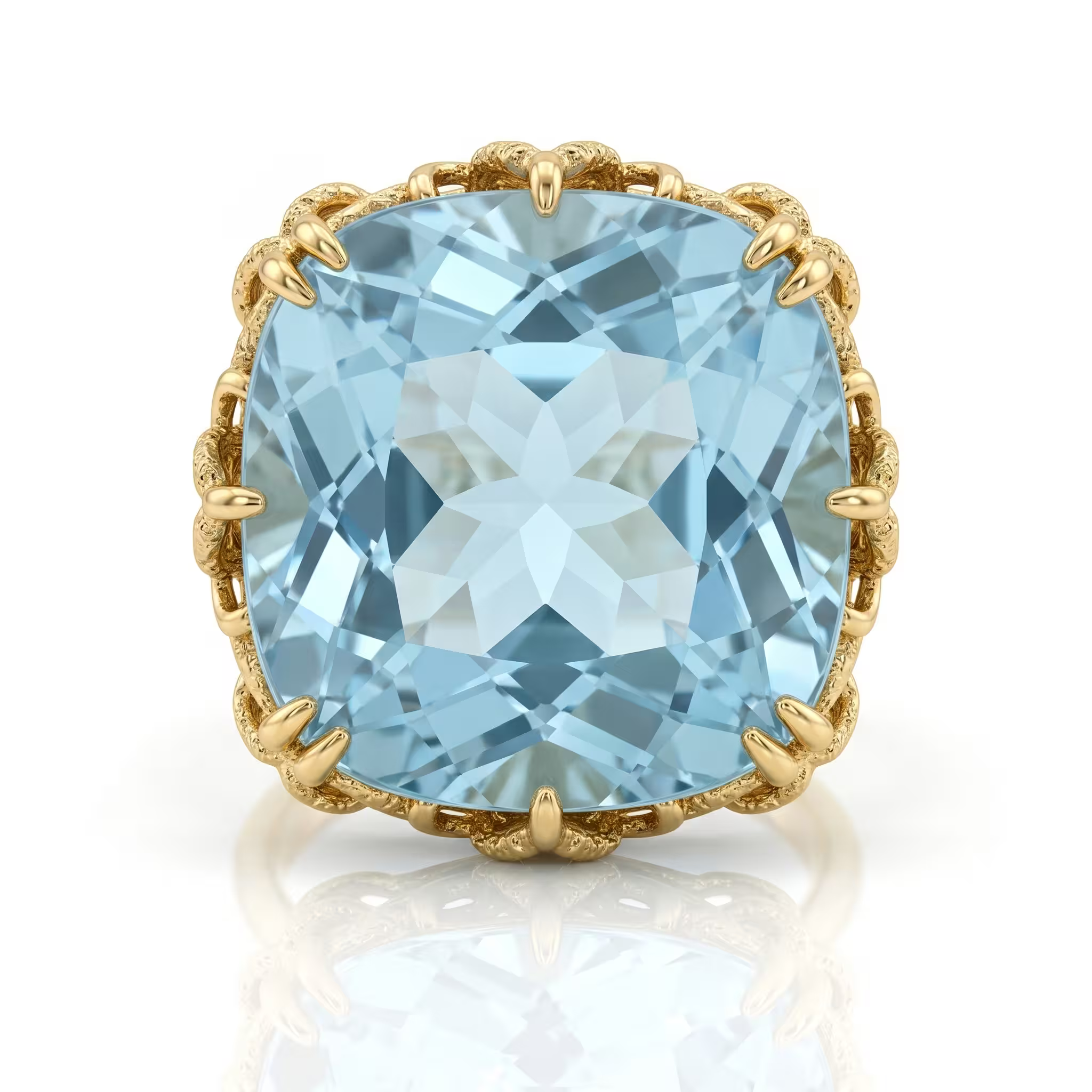 25.00ct Approx Square Cushion Cut Aquamarine Stone Engagement Ring - 18K Gold