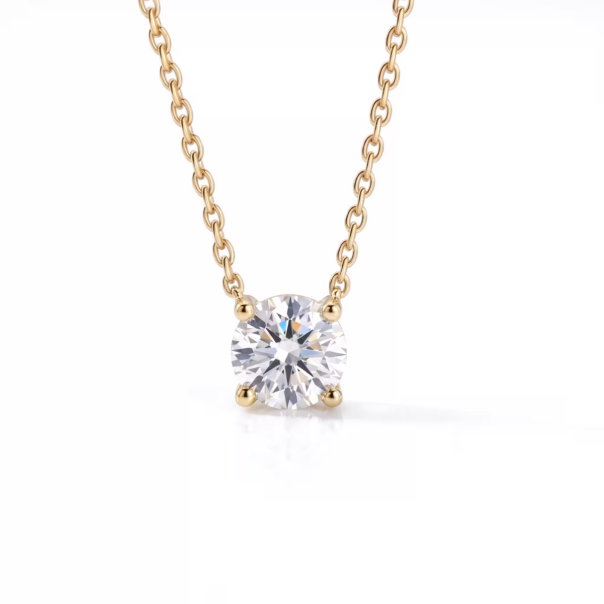 Round Cut Lab Grown Diamond 18K Yellow Gold Solitaire Pendant