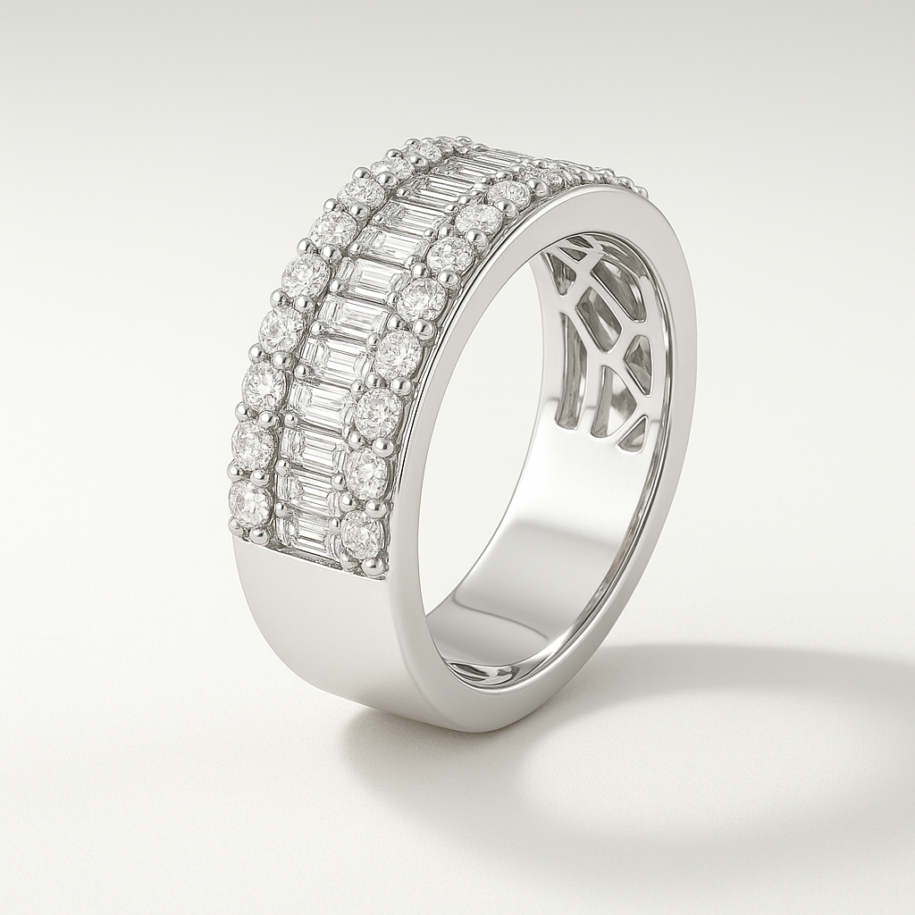 Baguette and Round Cut Half Eternity Ring