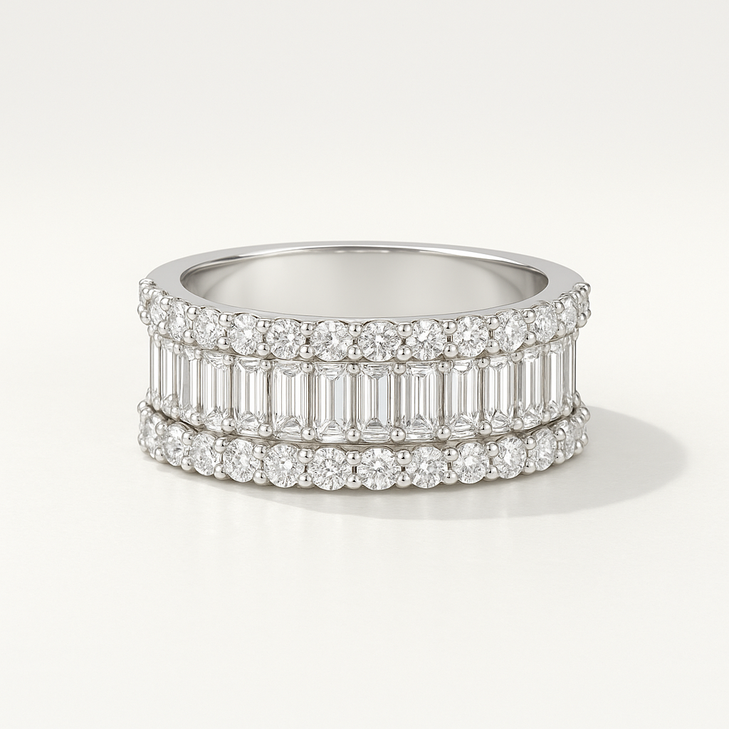 Baguette and Round Cut Half Eternity Ring