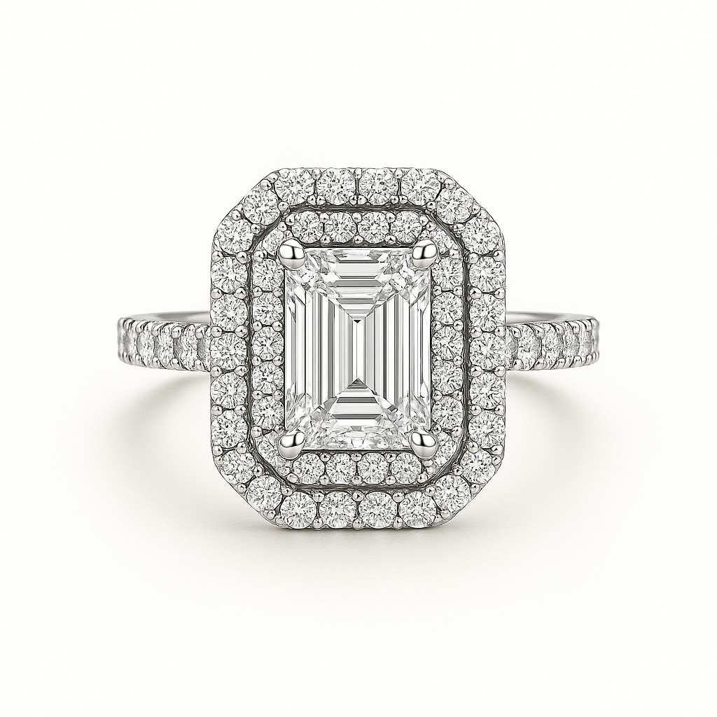Daisy Double Halo Emerald Cut Diamond Ring