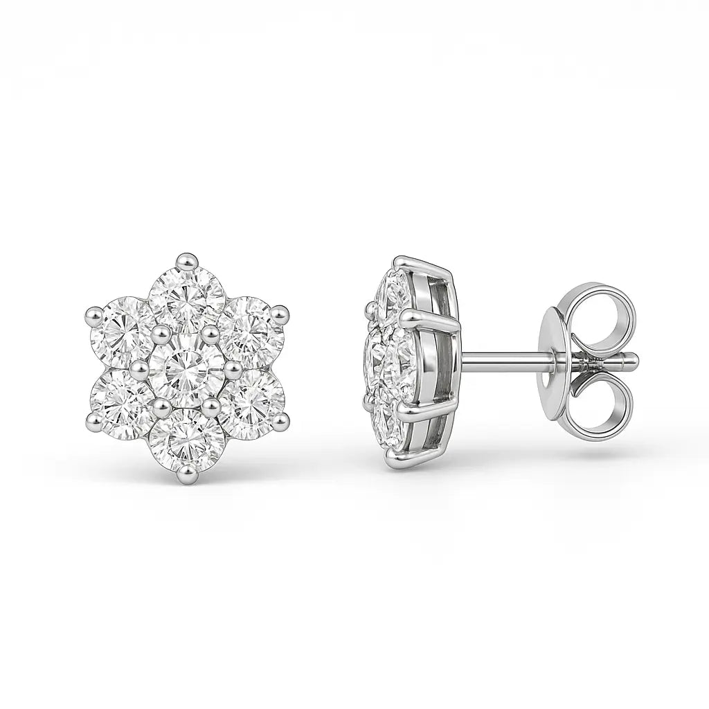 Diamond Cluster Stud Earrings 1.06ct 18k White Gold Chloe's Jewellers