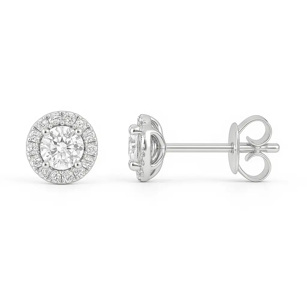 Diamond Halo Stud Earrings 1.10ct 18k White Gold Chloe's Jewellers