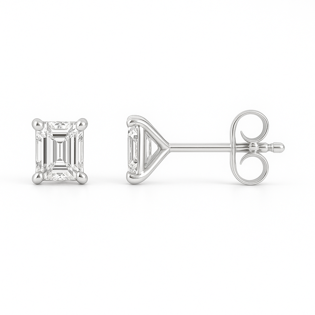 Emerald Cut Diamond Stud Earrings 0.75ct 18k White Gold