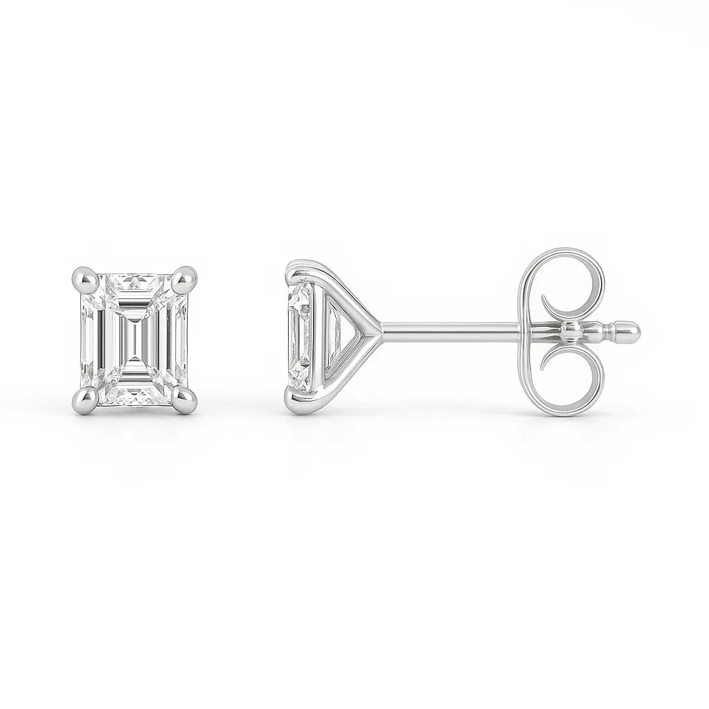 Emerald Cut Diamond Stud Earrings 0.75ct 18k White Gold Chloe's Jewellers