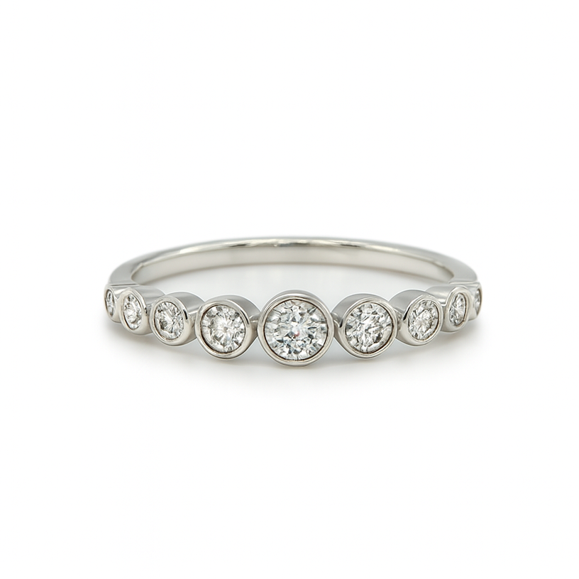 Graduated Half Eternity Ring | 0.60ct F VS1 Diamond Rub Over Ring | 18K White Gold | Size M Chloe's Jewellers