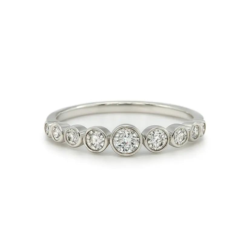 Graduated Half Eternity Ring | 0.60ct F VS1 Diamond Rub Over Ring | 18K White Gold | Size M Chloe's Jewellers