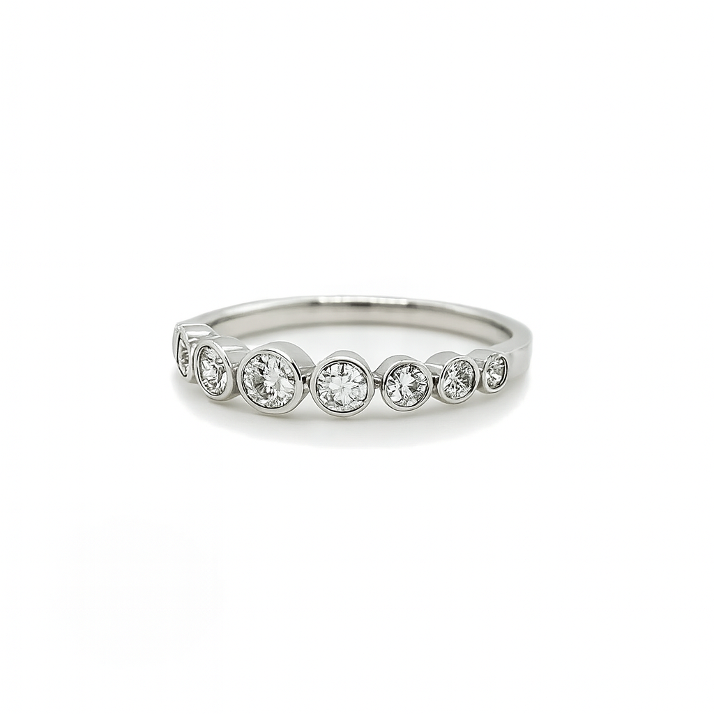Graduated Half Eternity Ring | 0.60ct F VS1 Diamond Rub Over Ring | 18K White Gold | Size M