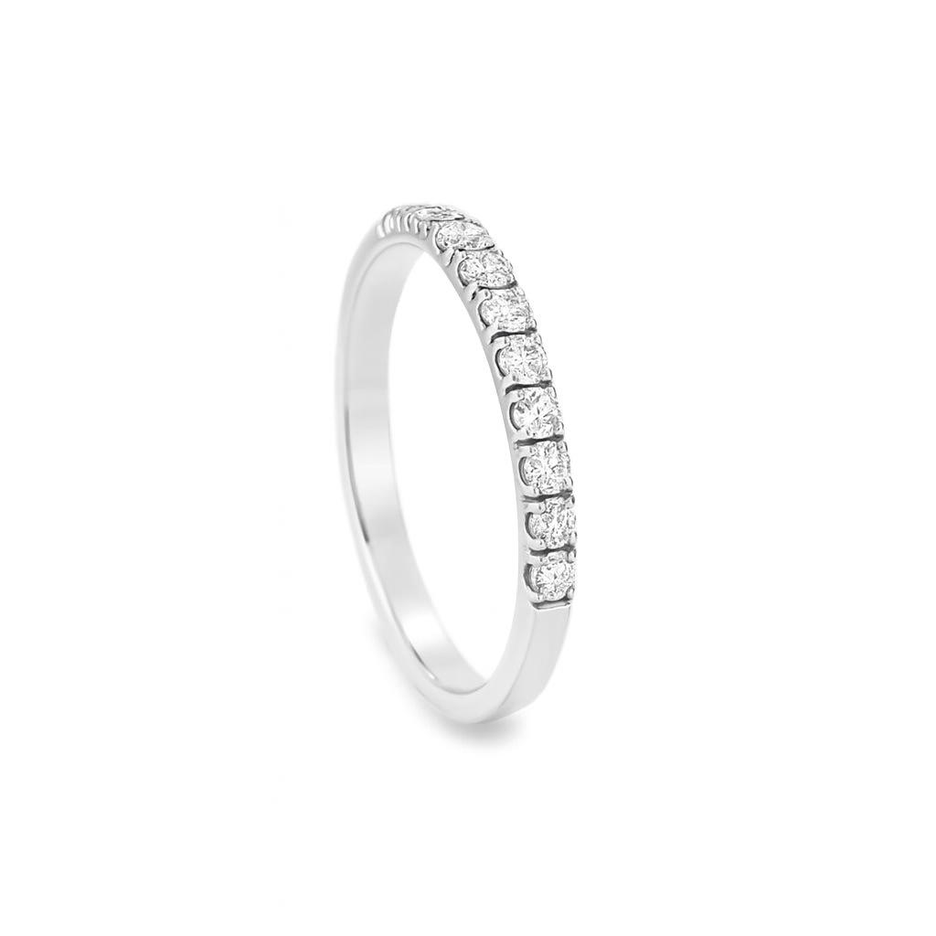 Grain Set Half Eternity Ring | 0.56ct F VS1 Diamond Ring | Platinum Claw Set | Size M½ Adjustable Chloe's Jewellers