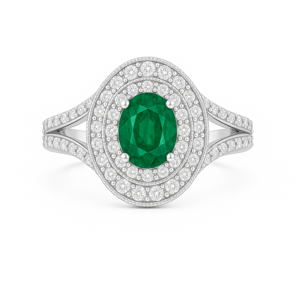Jasmine Oval Halo Emerald Ring