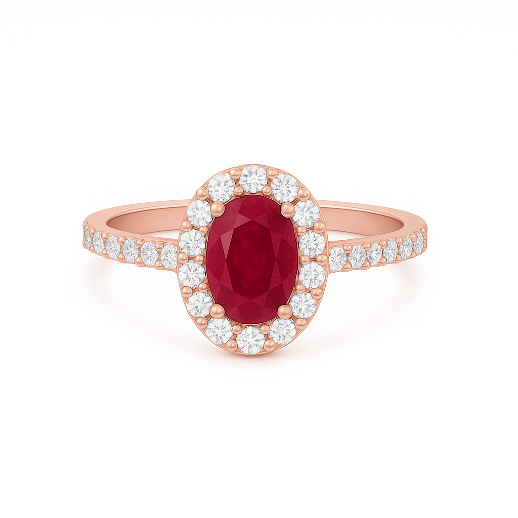 PEONY OVAL HALO RUBY RING