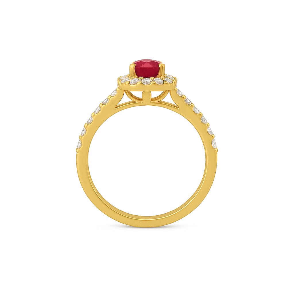 PEONY OVAL HALO RUBY RING