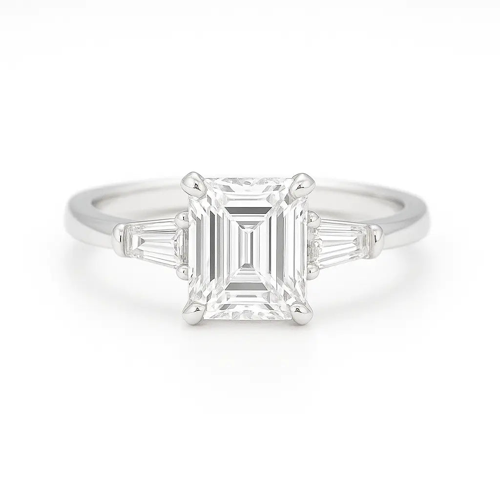 Platinum Emerald-Cut Diamond Three-Stone Engagement Ring – 1.57ct E/VVS1 Chloe's Jewellers