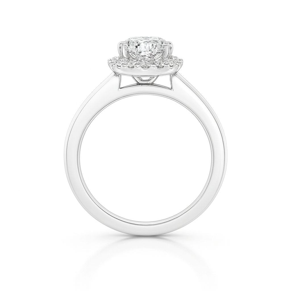 Poppy Round Halo Diamond Engagement Ring – 18K Gold or Platinum